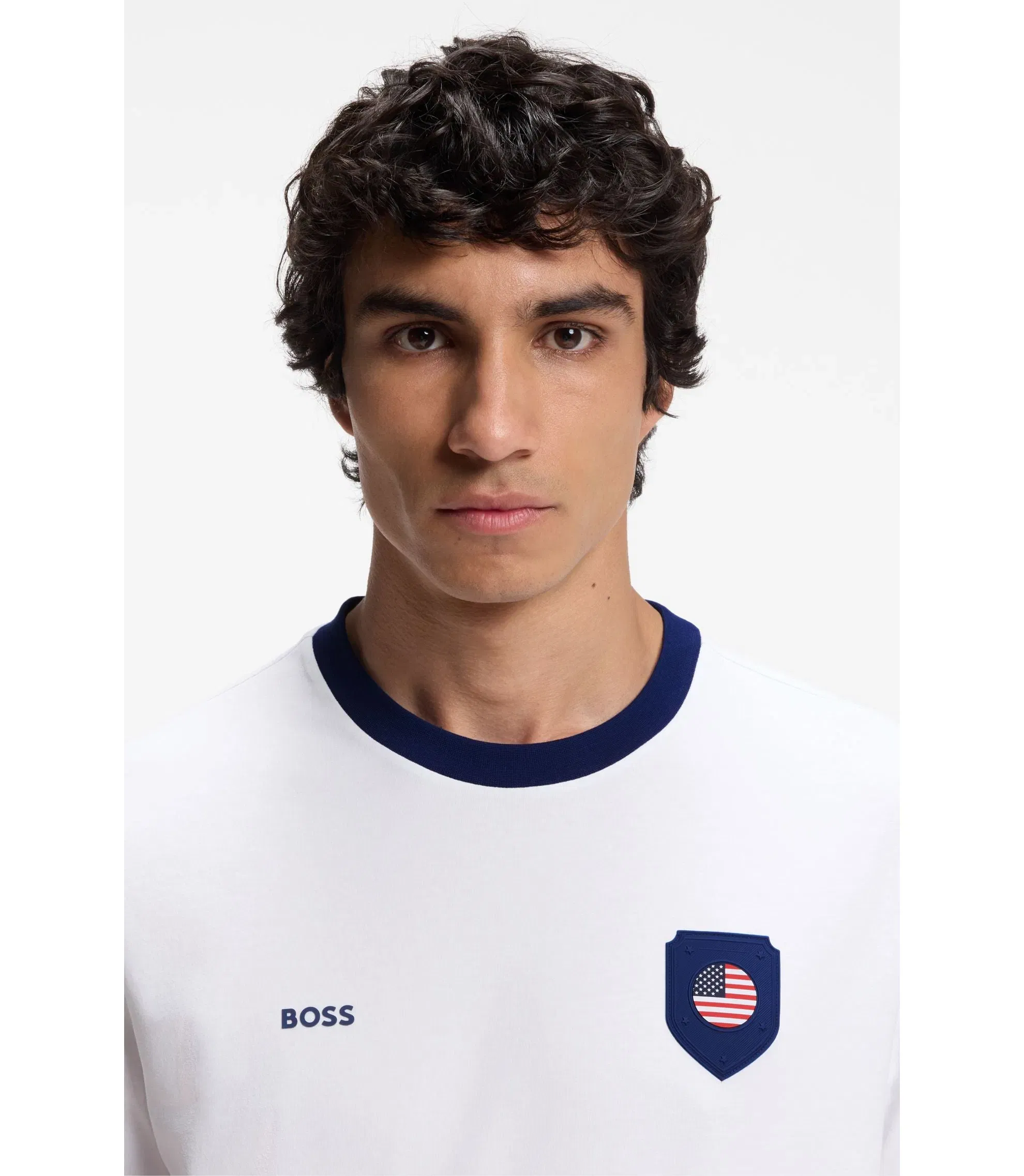 Boss Stretch Cotton T-Shirt With Country Flag And Logo Usa White