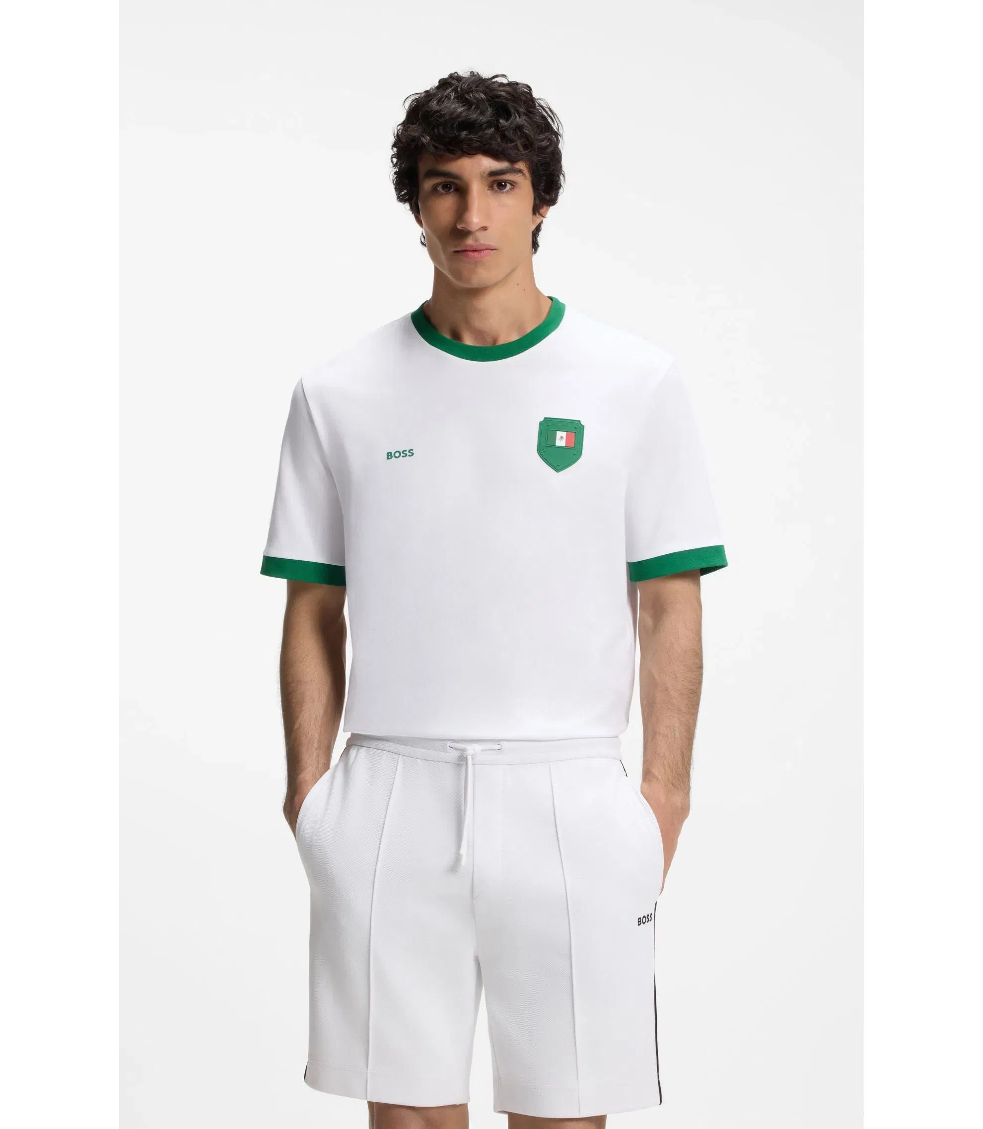 Boss Stretch Cotton T-Shirt With Country Flag And Logo Mexico White