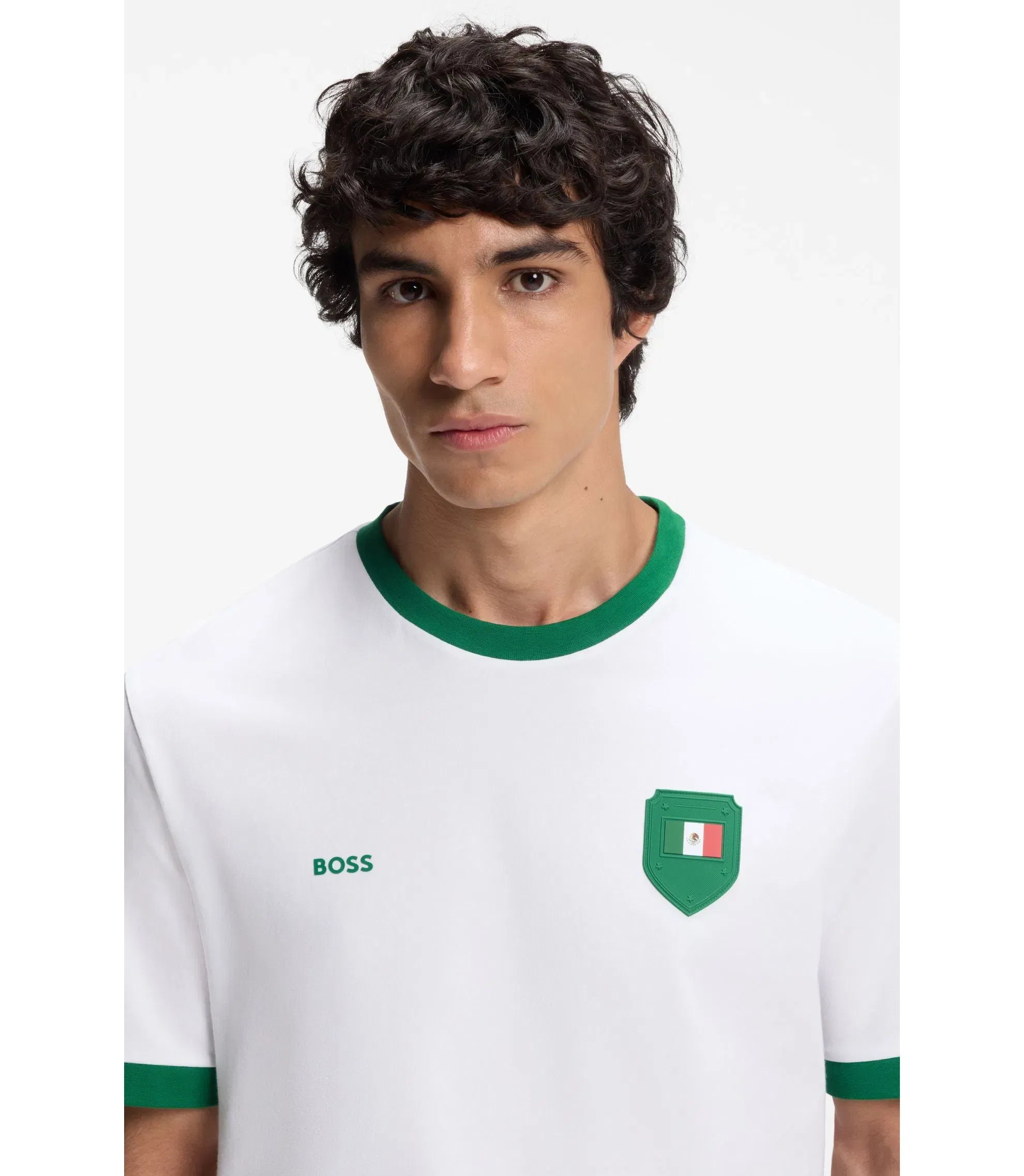 Boss Stretch Cotton T-Shirt With Country Flag And Logo Mexico White