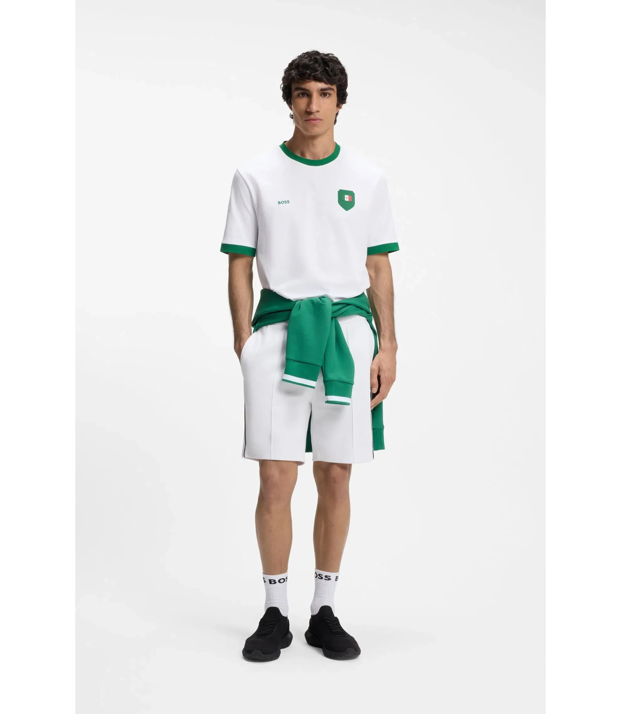 Boss Stretch Cotton T-Shirt With Country Flag And Logo Mexico White