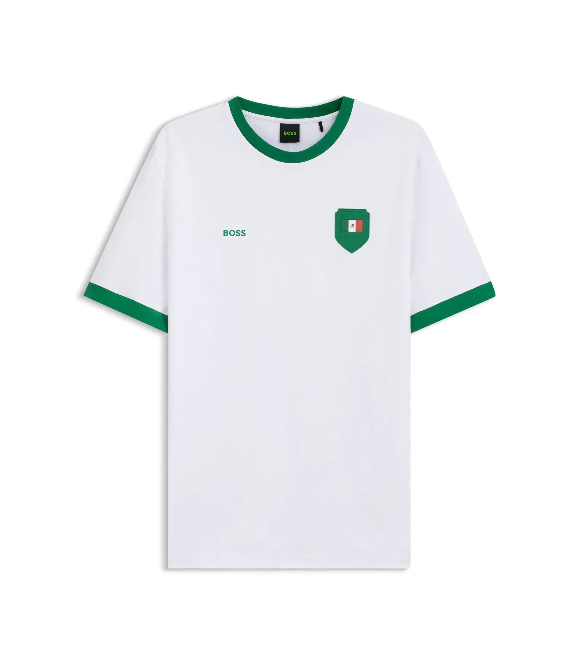 Boss Stretch Cotton T-Shirt With Country Flag And Logo Mexico White