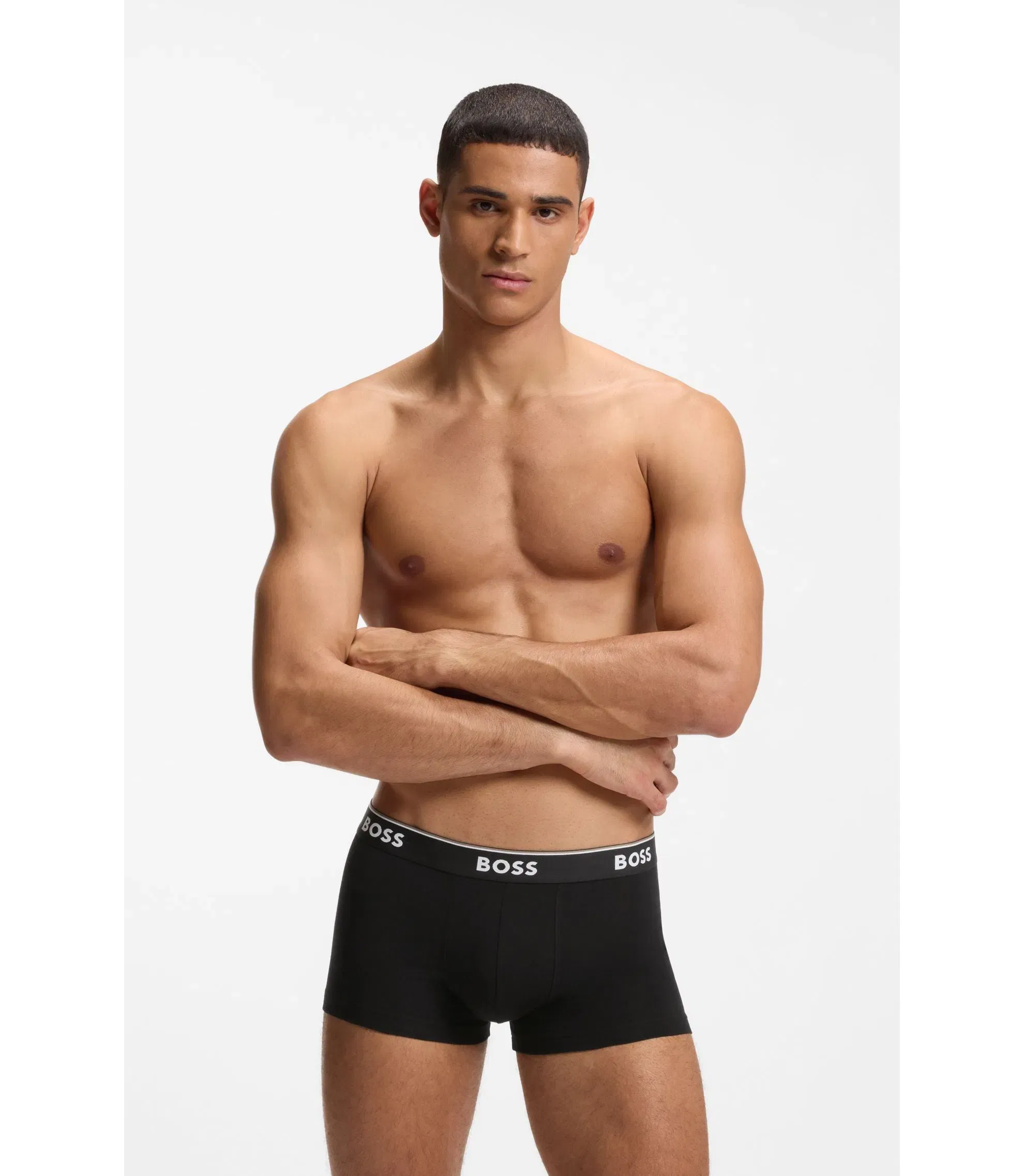 Boss Stretch Cotton Trunks With Repeating Logos Light Grey