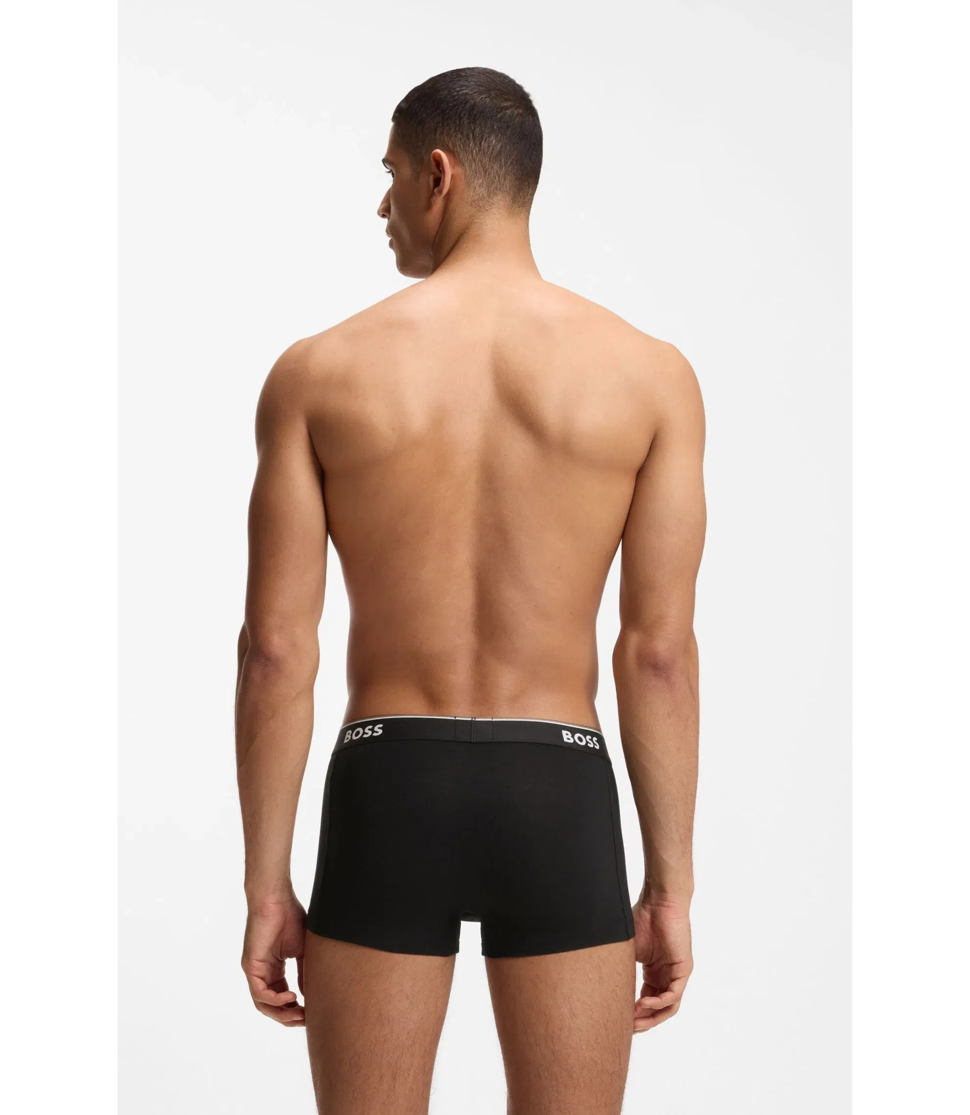 Boss Stretch Cotton Trunks With Repeating Logos Light Grey