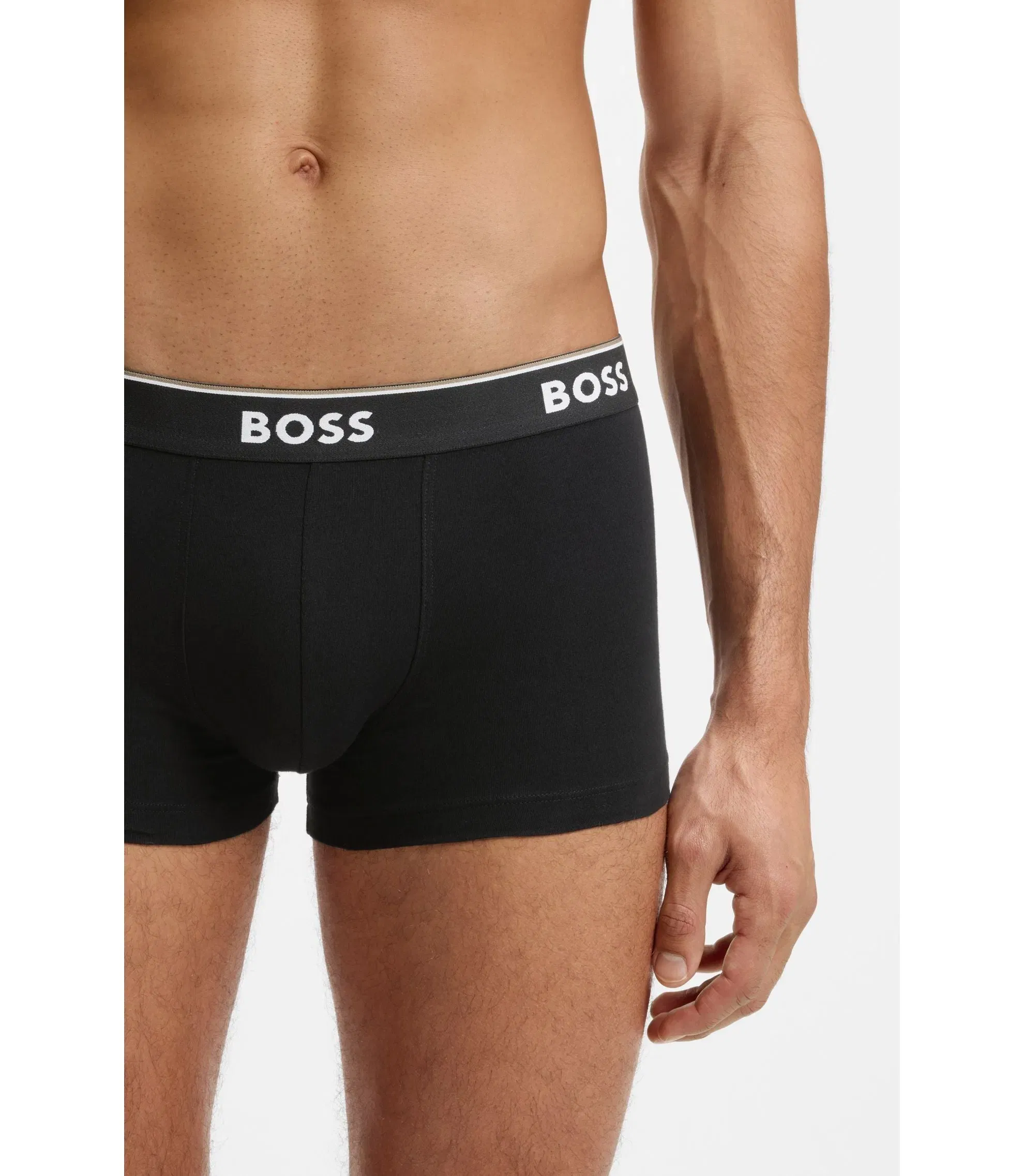 Boss Stretch Cotton Trunks With Repeating Logos Light Grey