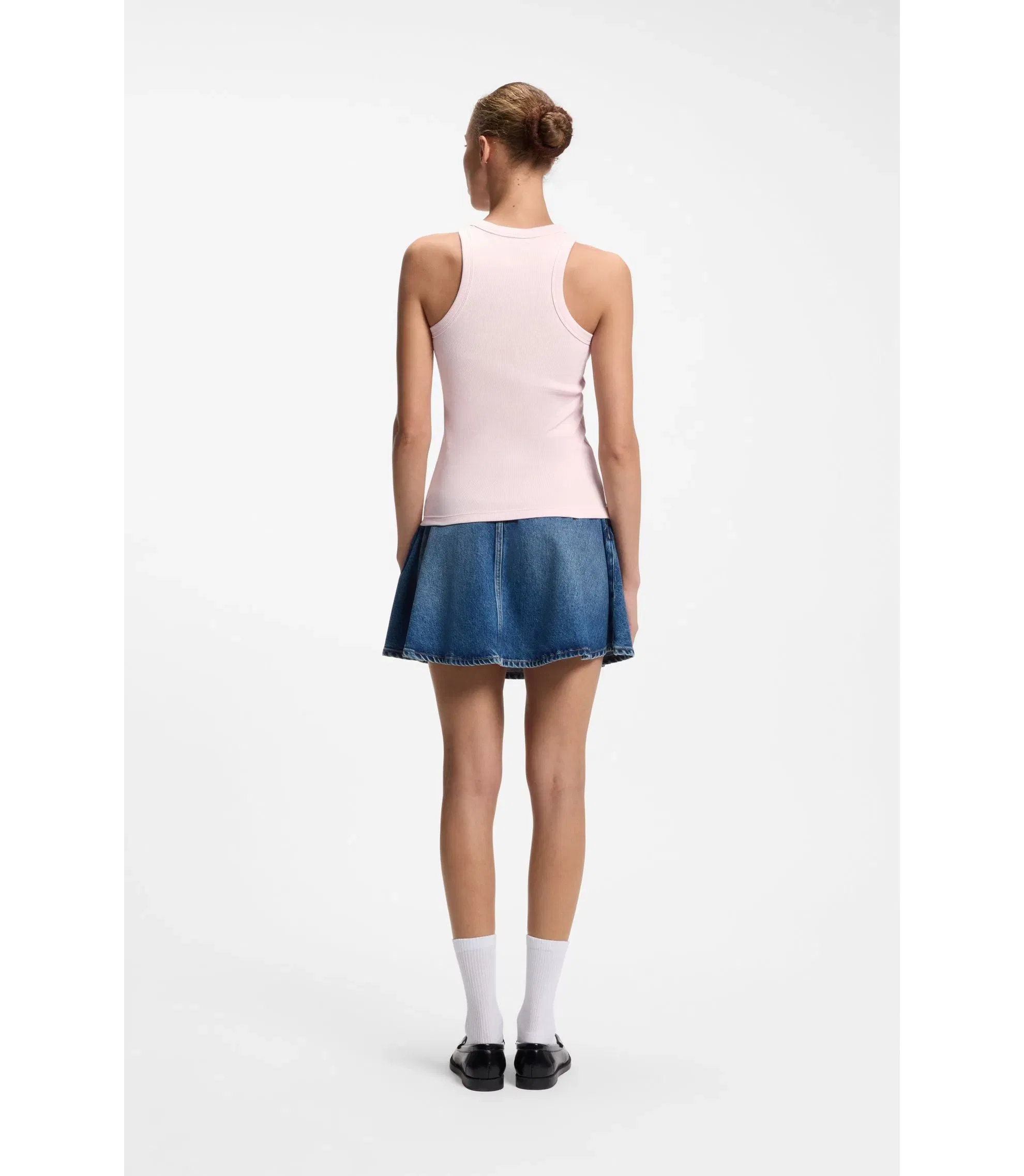 Hugo Stretch Cotton Tank Top With Blue Logo Label Light Pink Women's