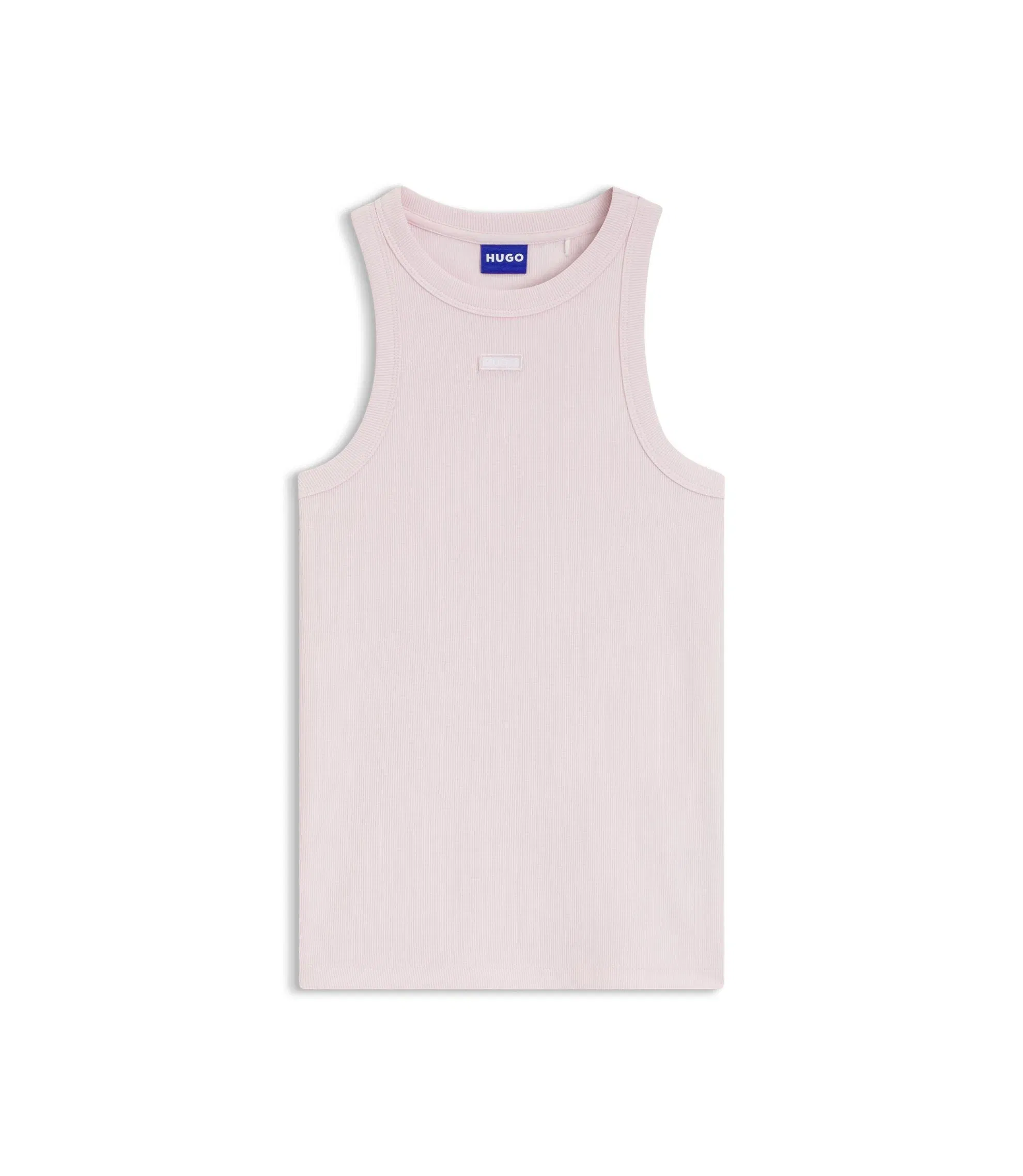 Hugo Stretch Cotton Tank Top With Blue Logo Label Light Pink Women's