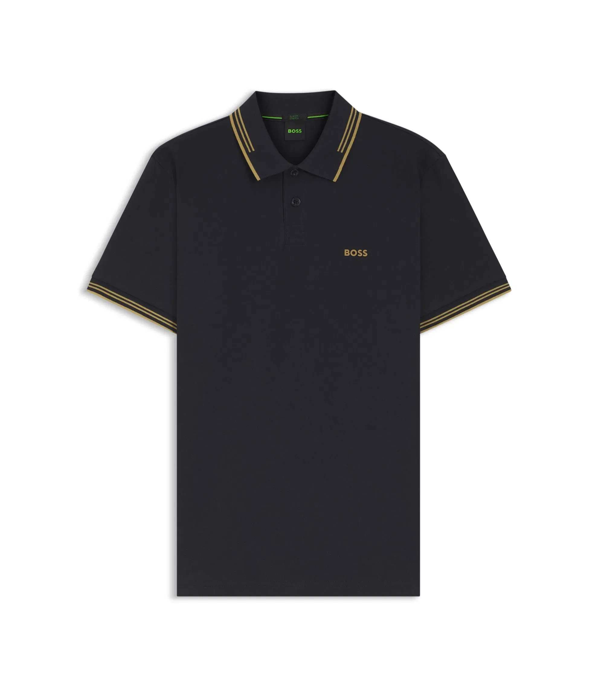Boss Stretch Cotton Slim Fit Polo Shirt With Branding And Stripes Dark Blue