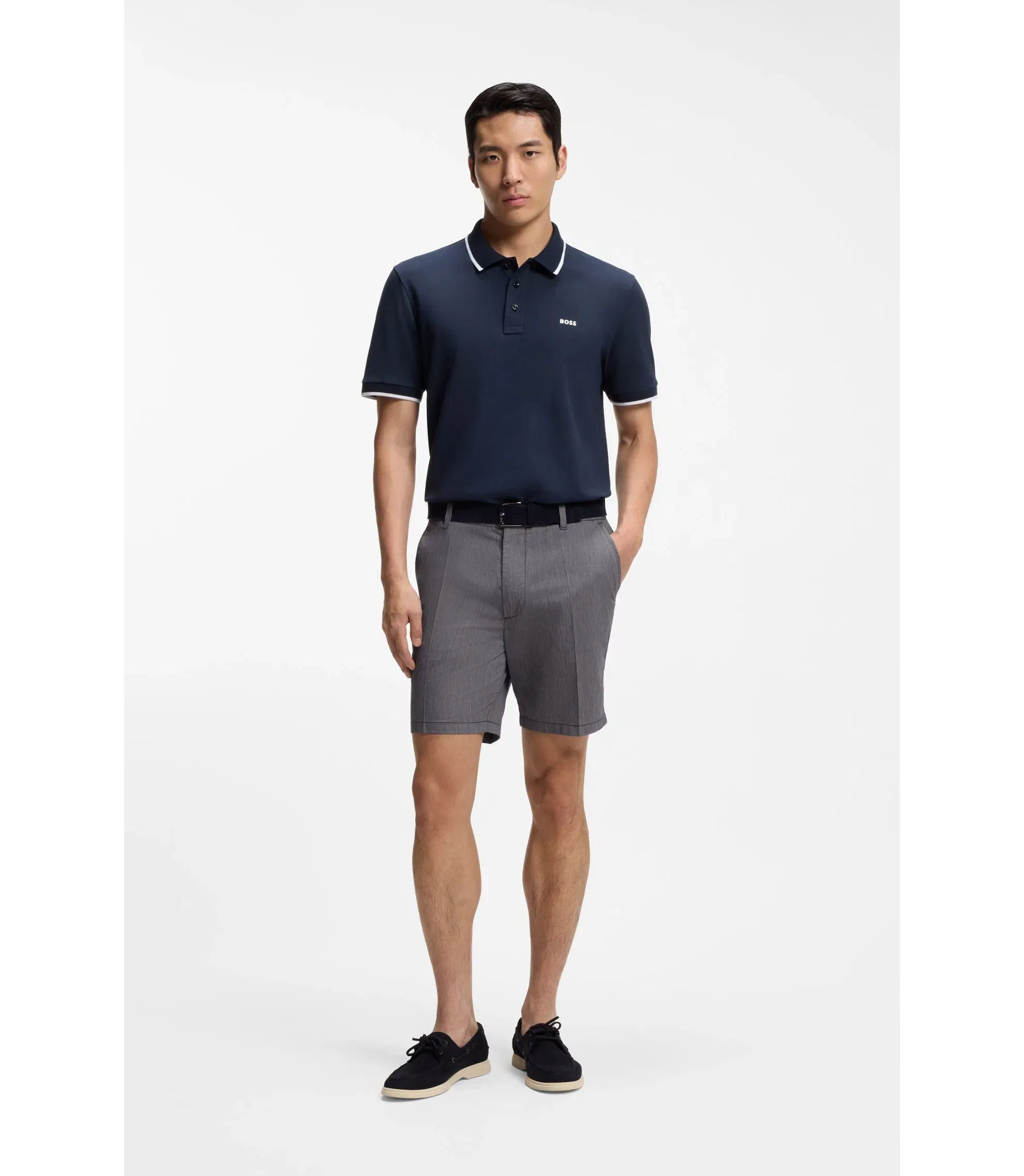 Boss Stretch Cotton Shorts In A Modern Fit Dark Blue