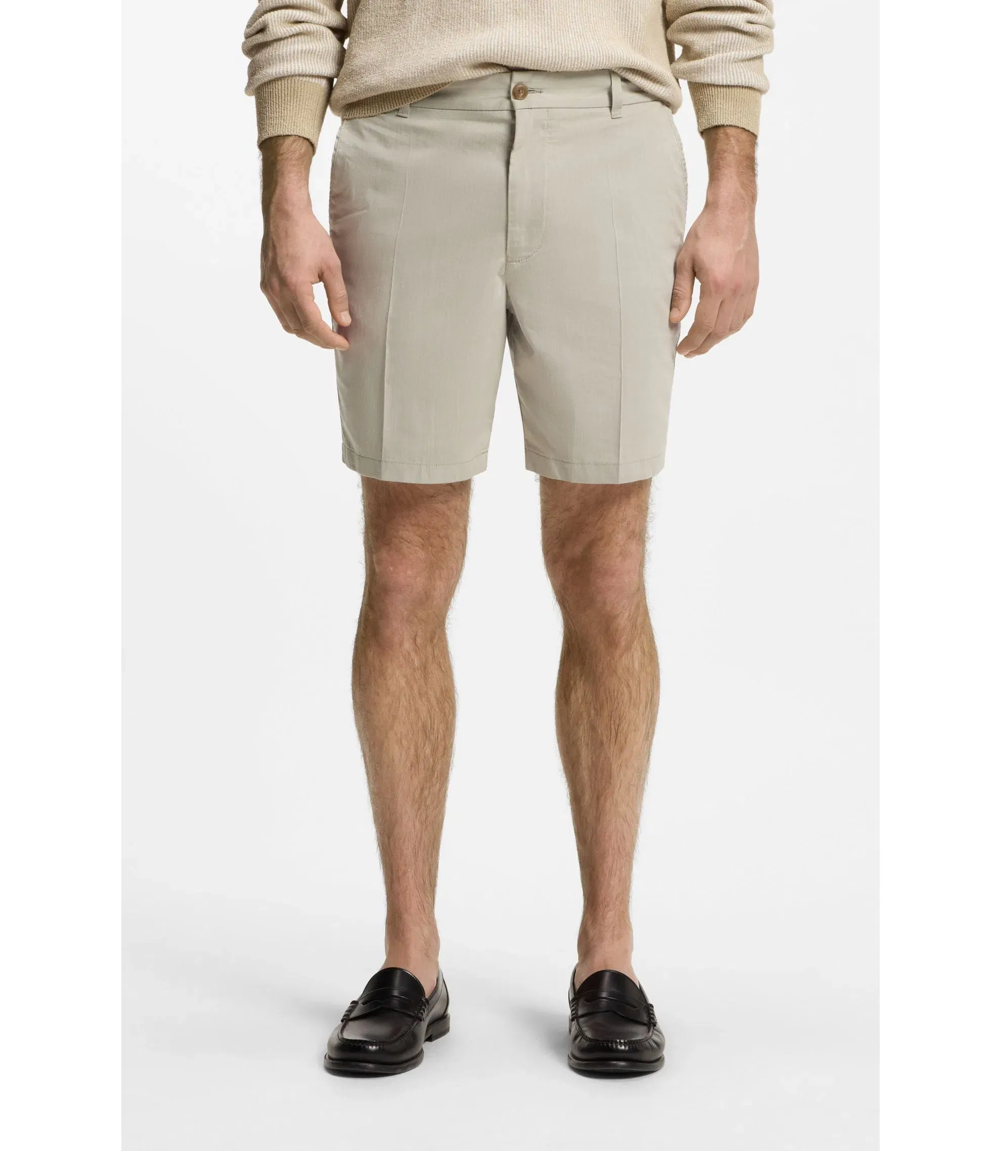 Boss Stretch Cotton Shorts In A Modern Fit Light Beige