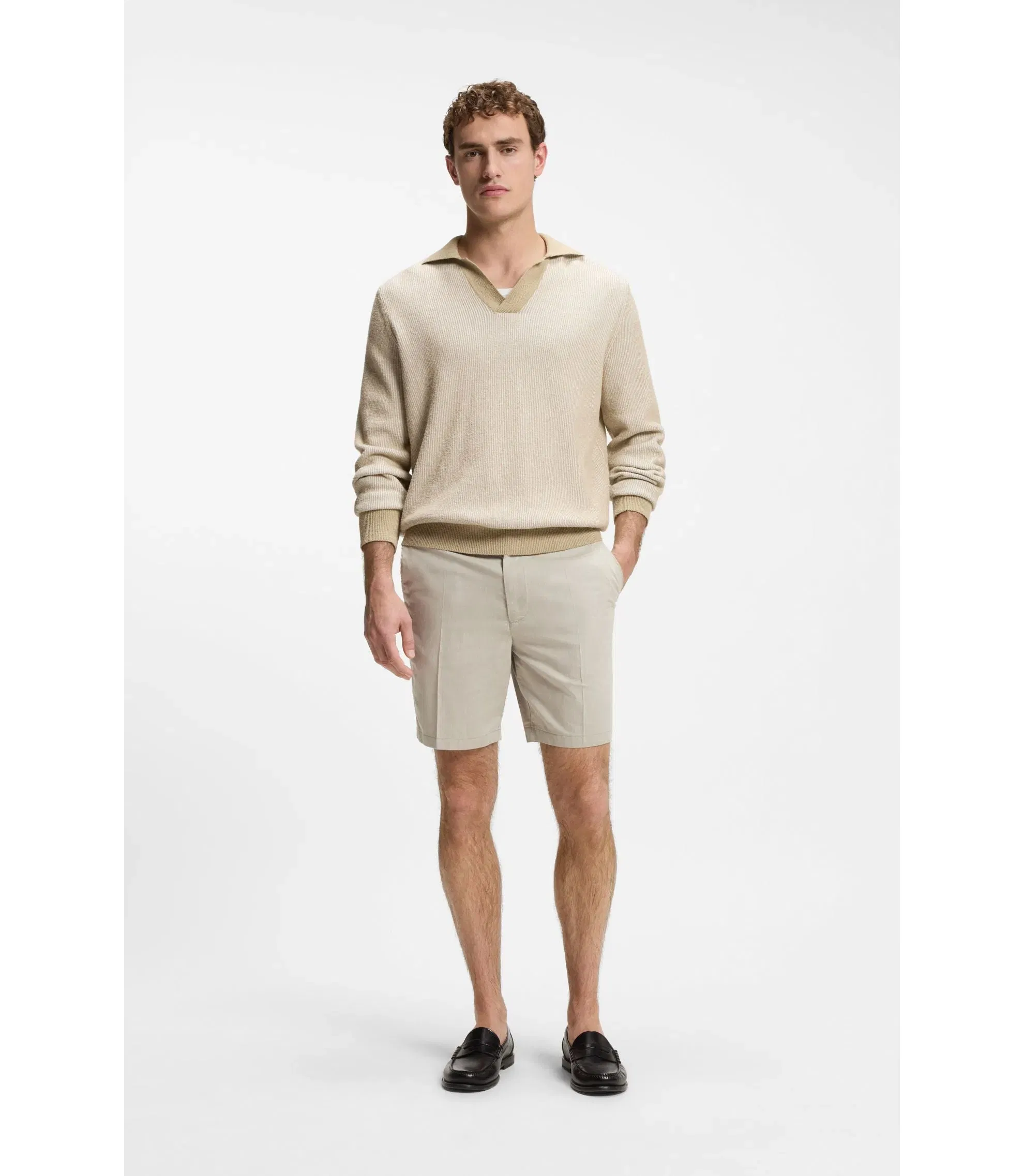 Boss Stretch Cotton Shorts In A Modern Fit Light Beige
