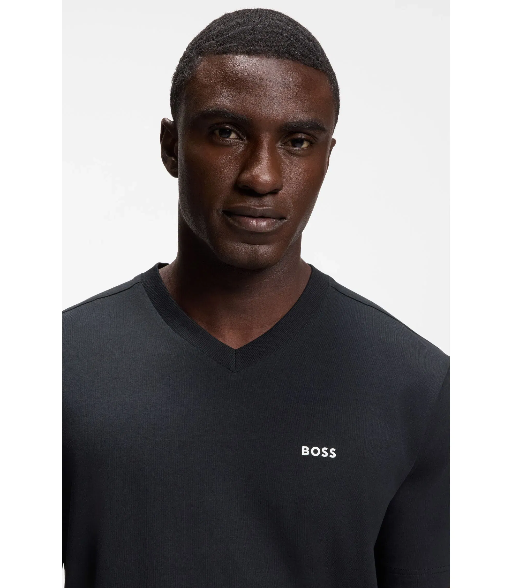 Boss Stretch Cotton Regular Fit T-Shirt With Contrast Logo Dark Blue