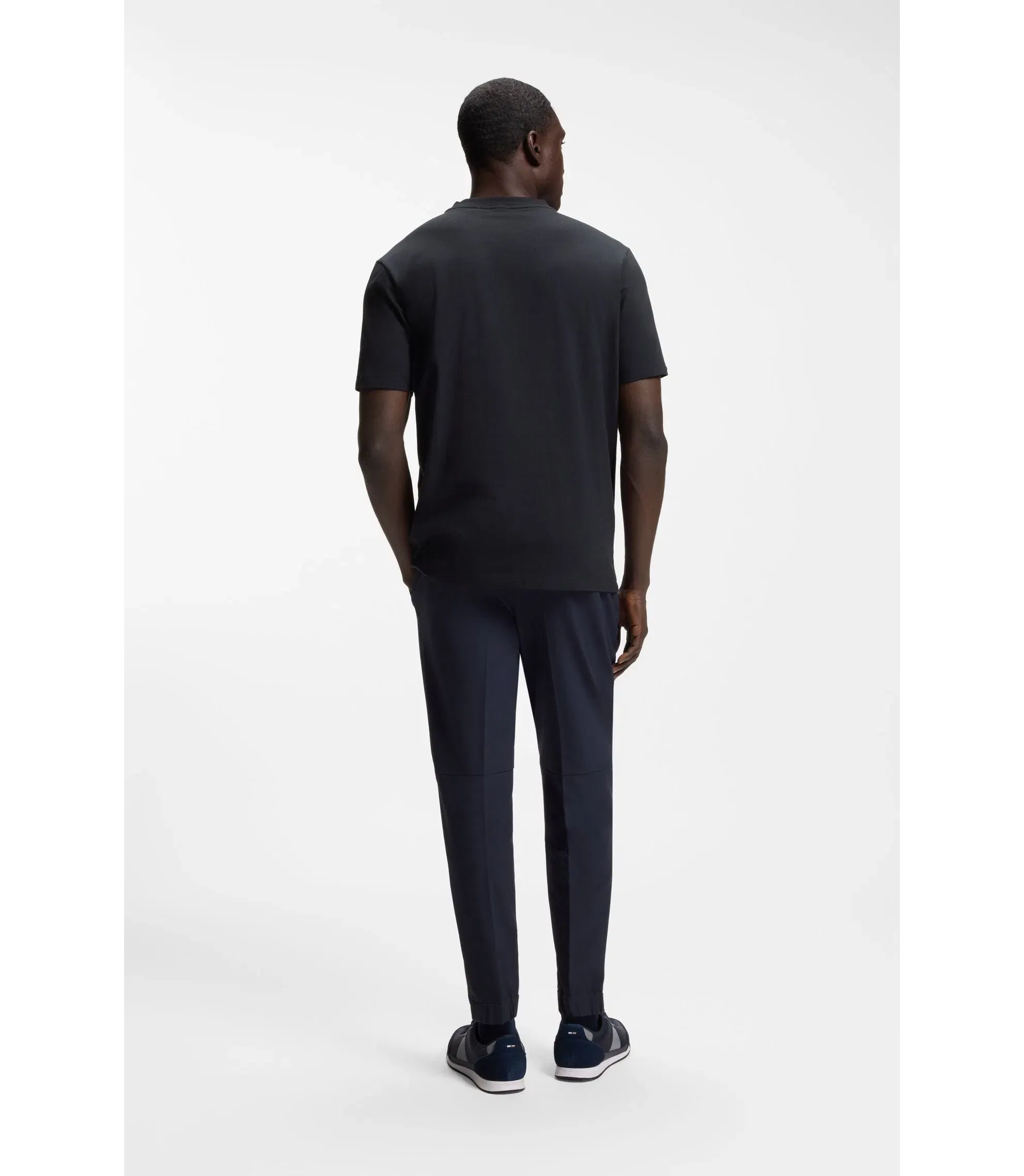 Boss Stretch Cotton Regular Fit T-Shirt With Contrast Logo Dark Blue