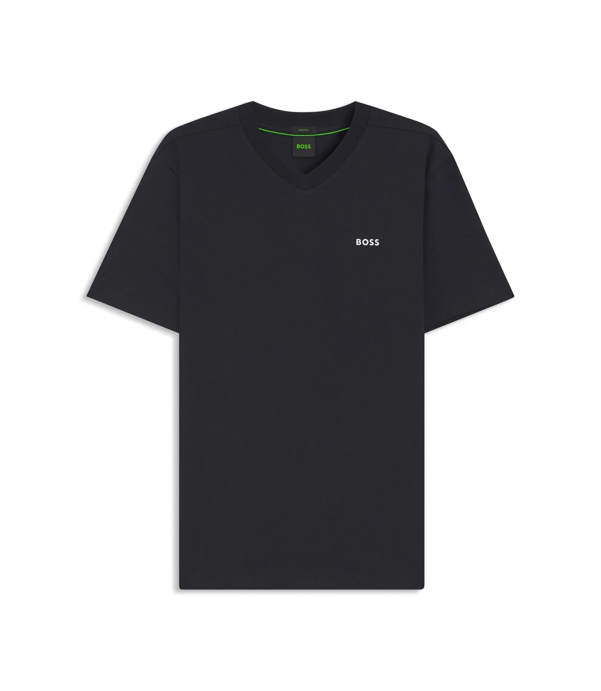 Boss Stretch Cotton Regular Fit T-Shirt With Contrast Logo Dark Blue