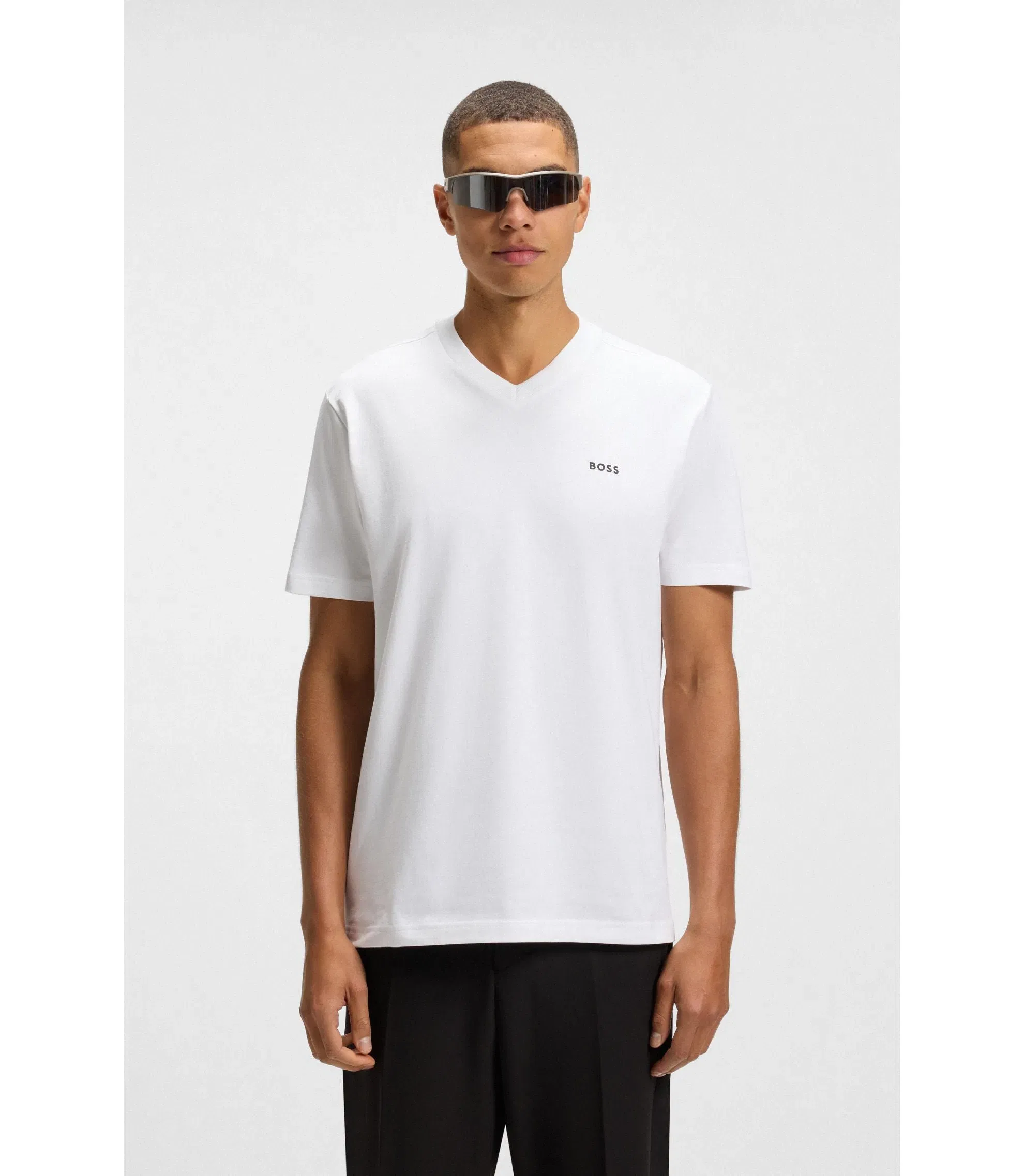 Boss Stretch Cotton Regular Fit T-Shirt With Contrast Logo White