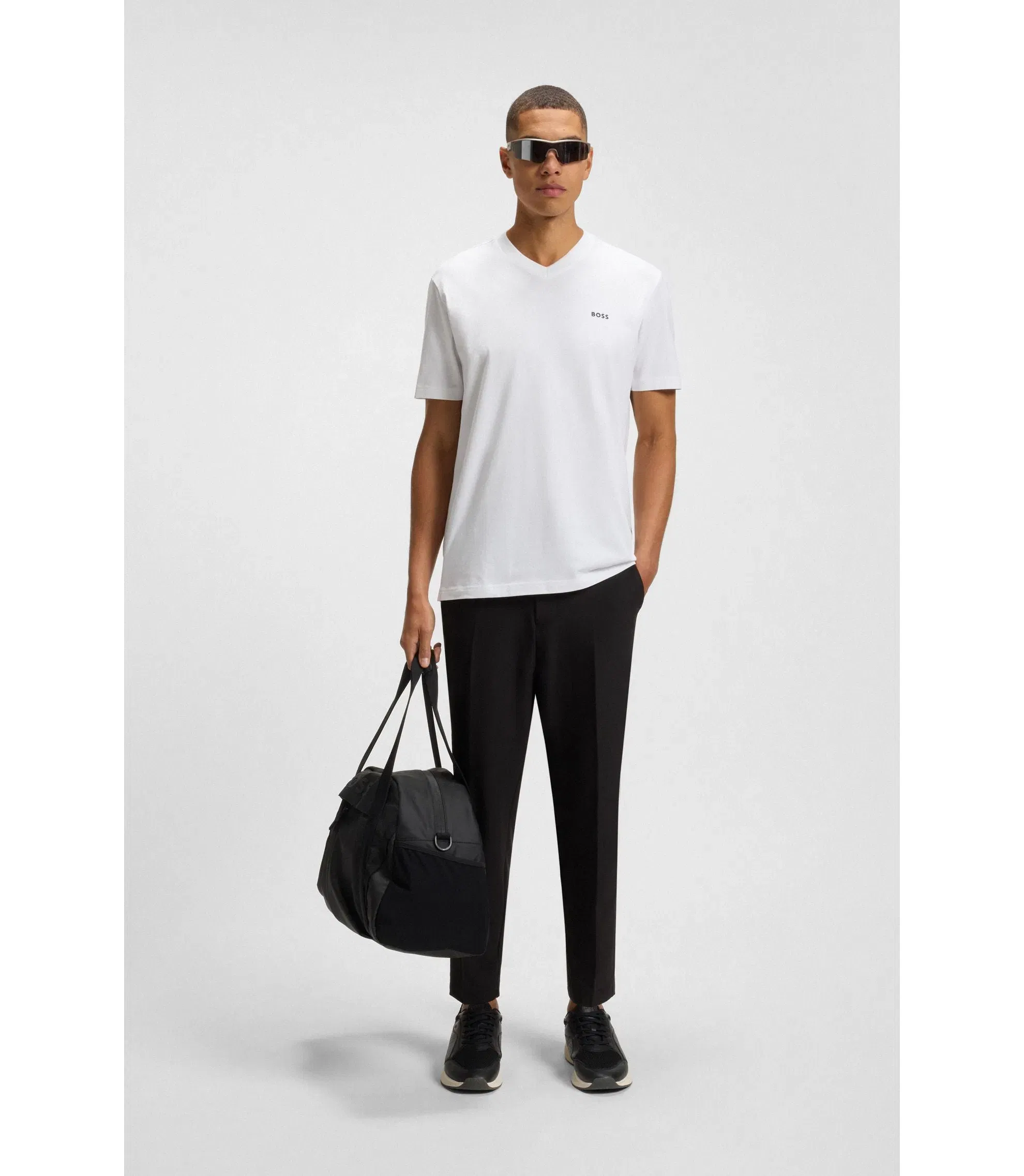 Boss Stretch Cotton Regular Fit T-Shirt With Contrast Logo White