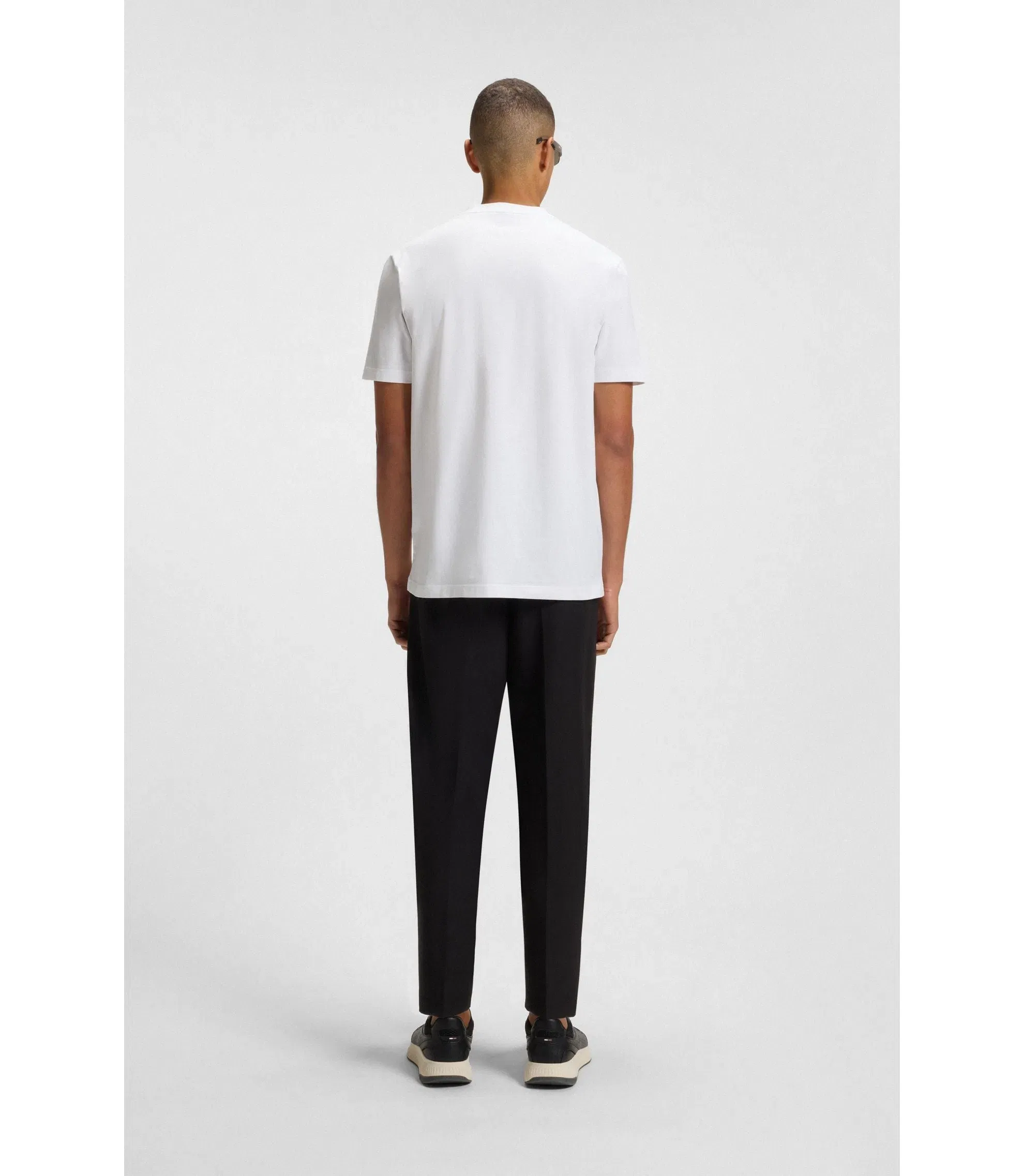 Boss Stretch Cotton Regular Fit T-Shirt With Contrast Logo White