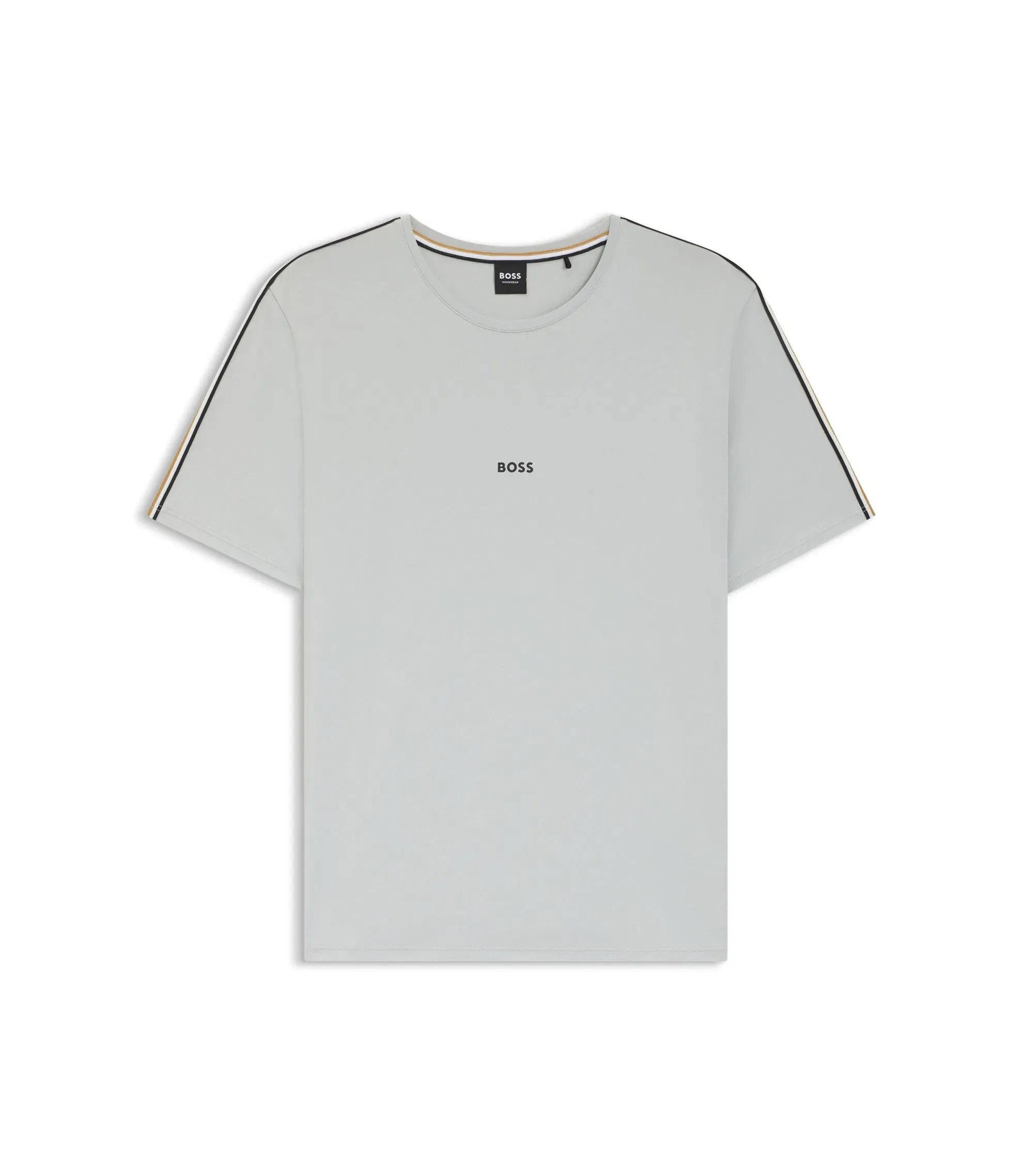 Boss Stretch Cotton Pyjama T-Shirt With Signature Stripe Tape Light Grey