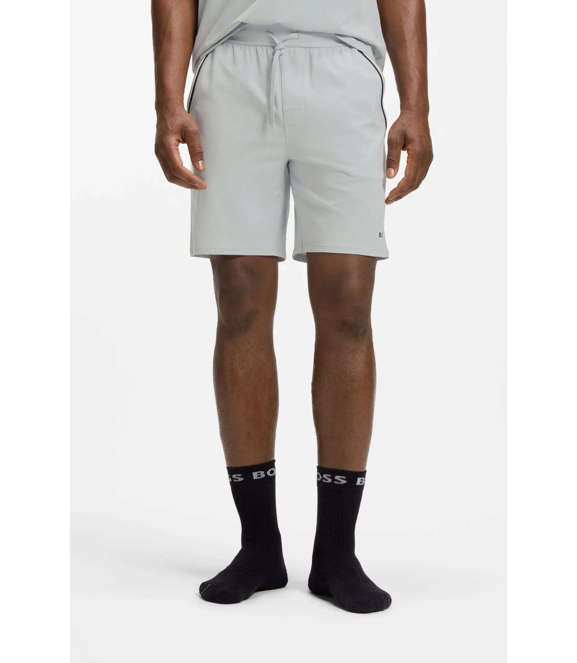 Boss Stretch Cotton Pyjama Shorts With Signature Stripe Tape Light Grey