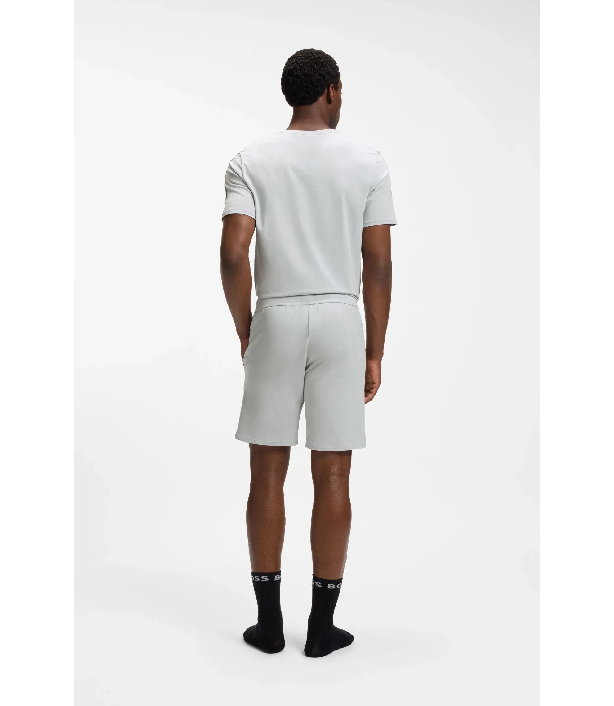 Boss Stretch Cotton Pyjama Shorts With Signature Stripe Tape Light Grey