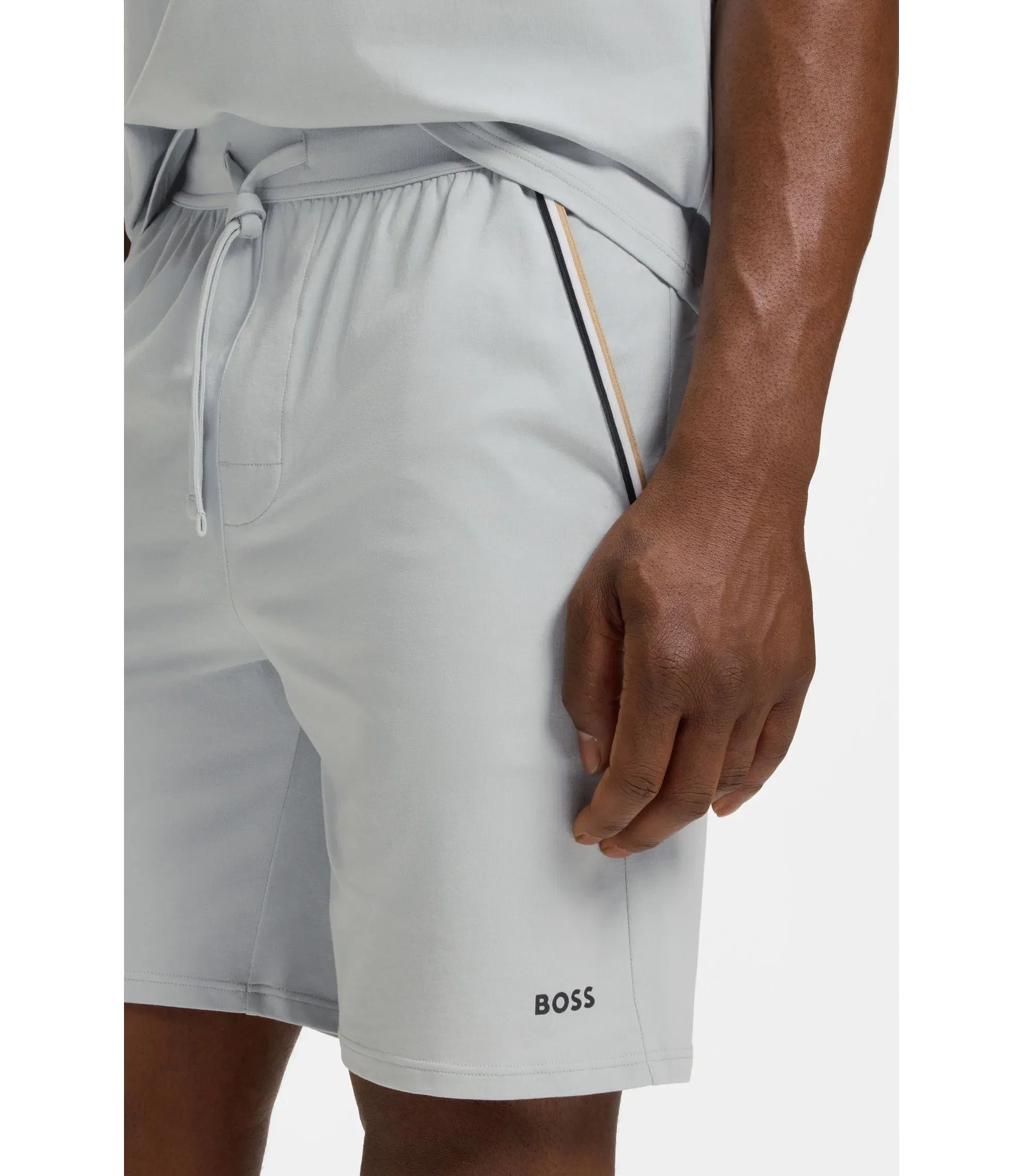 Boss Stretch Cotton Pyjama Shorts With Signature Stripe Tape Light Grey