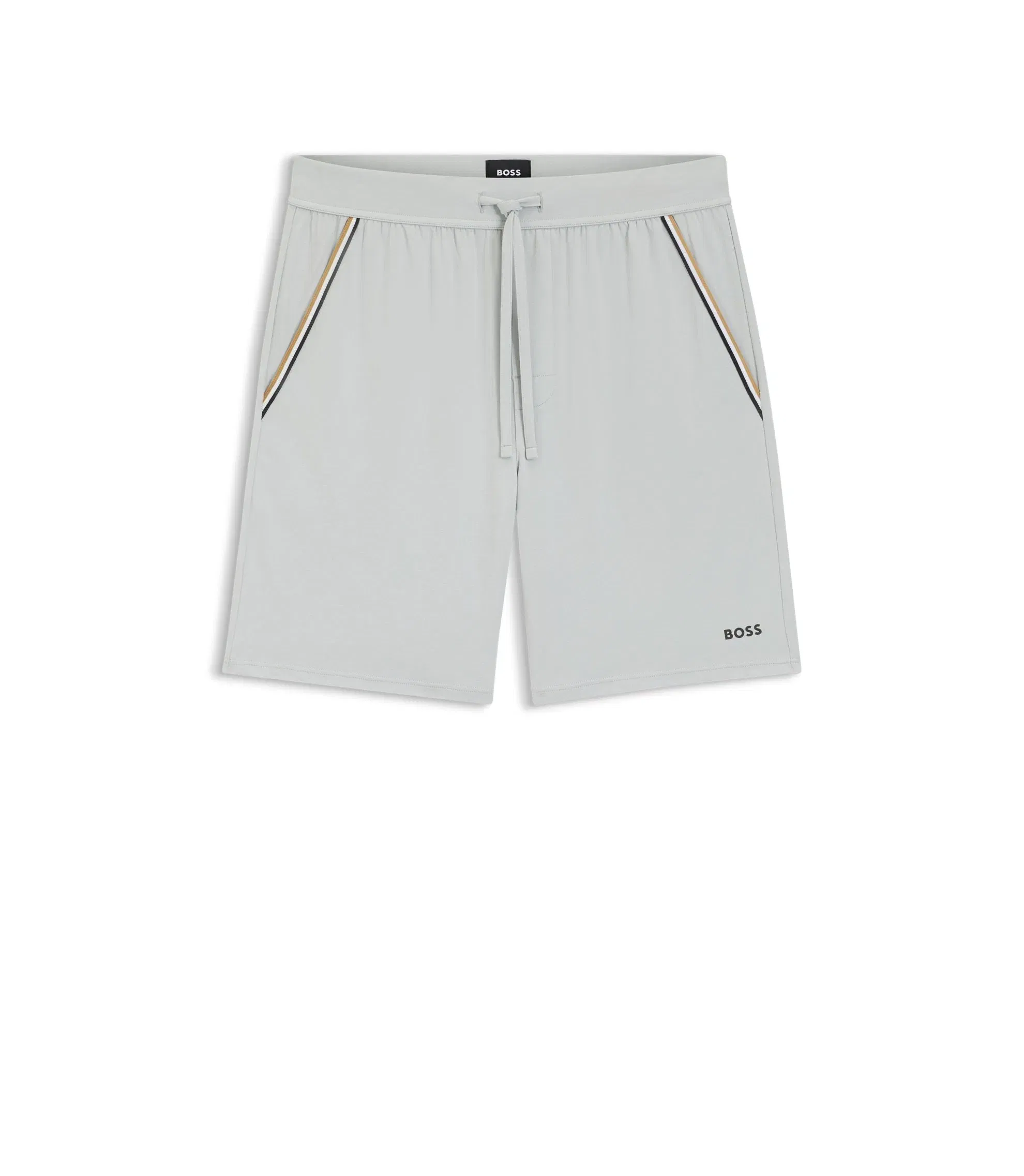 Boss Stretch Cotton Pyjama Shorts With Signature Stripe Tape Light Grey