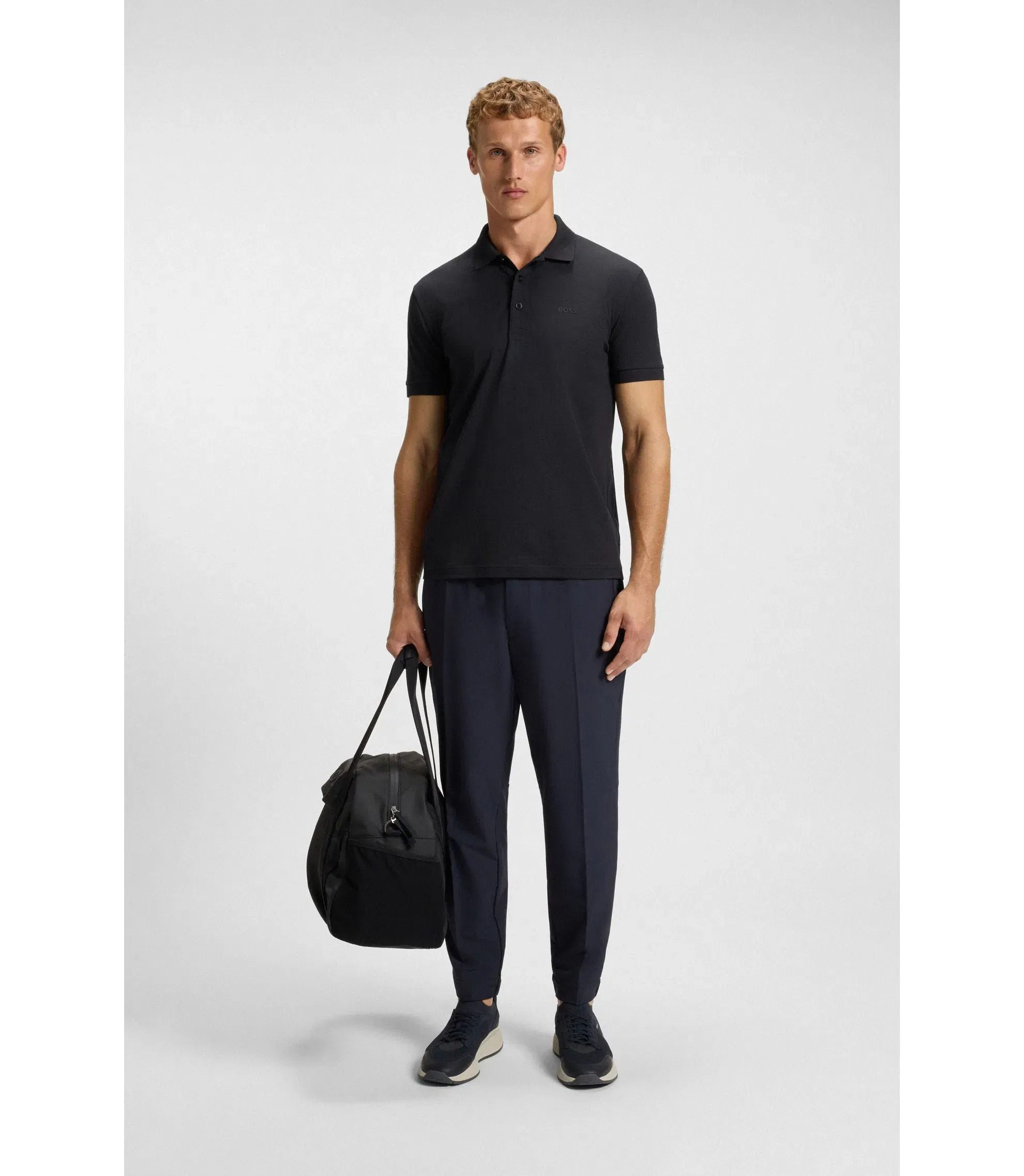 Boss Stretch Cotton Polo Shirt With All Over Print Dark Blue