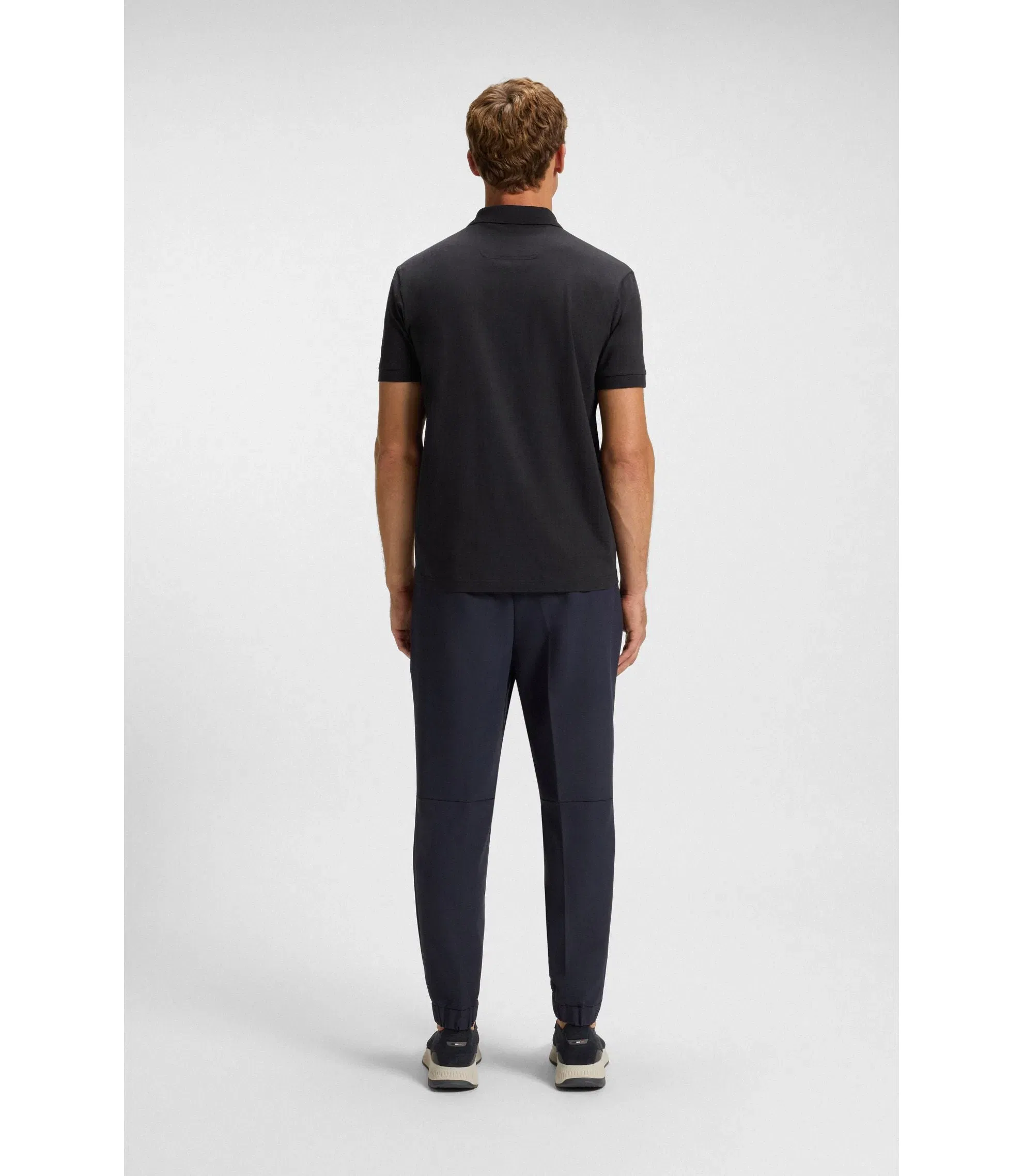 Boss Stretch Cotton Polo Shirt With All Over Print Dark Blue