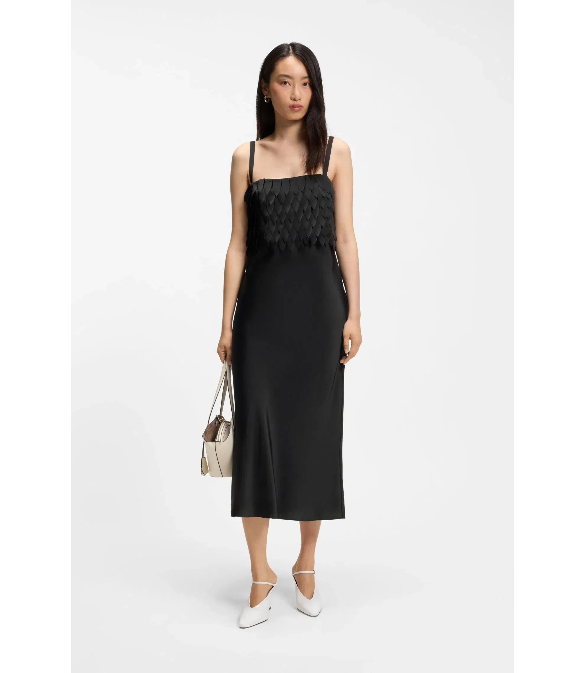 Boss Strappy Dress With Laser Cut Shapes Black Women's