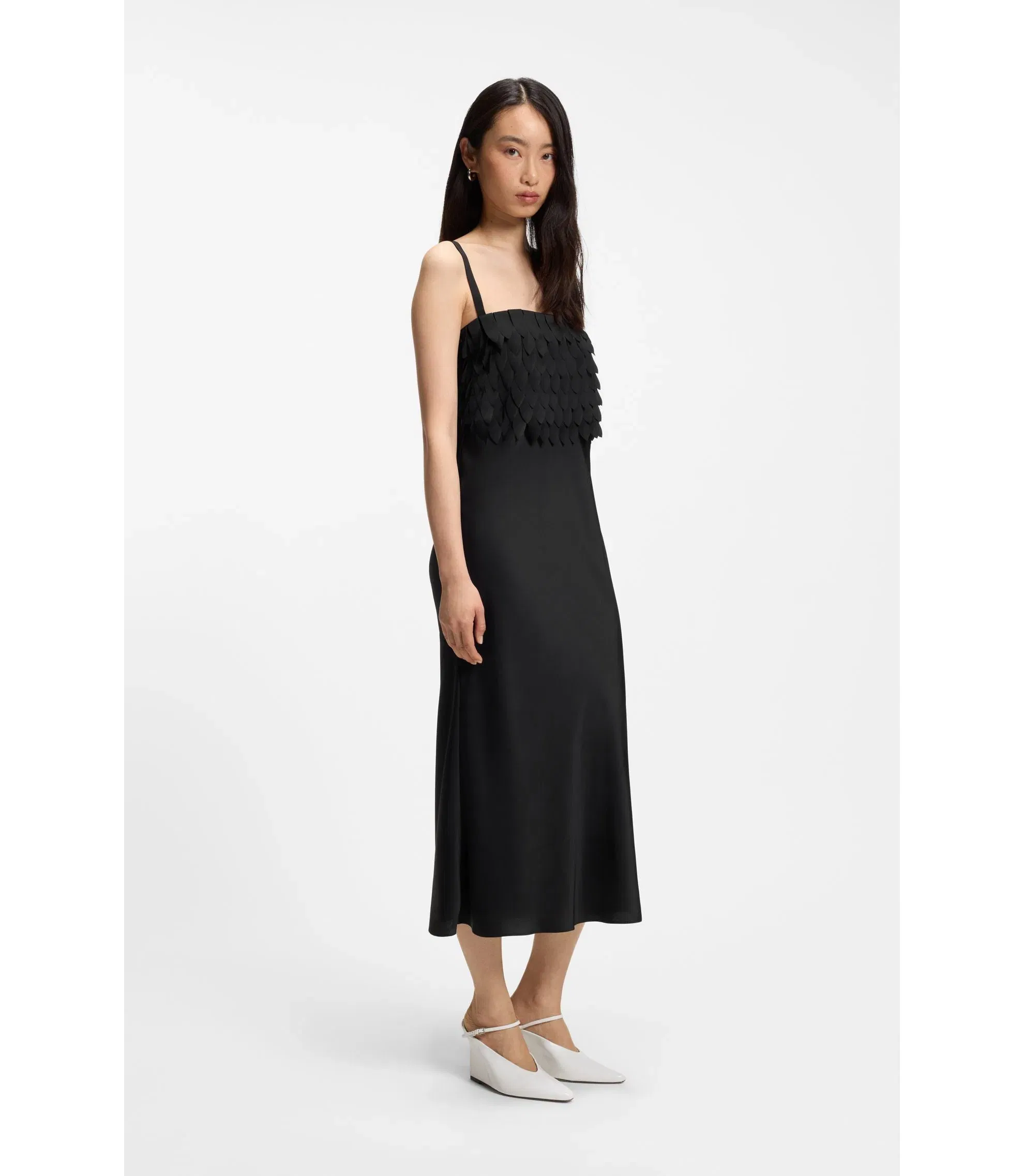 Boss Strappy Dress With Laser Cut Shapes Black Women's