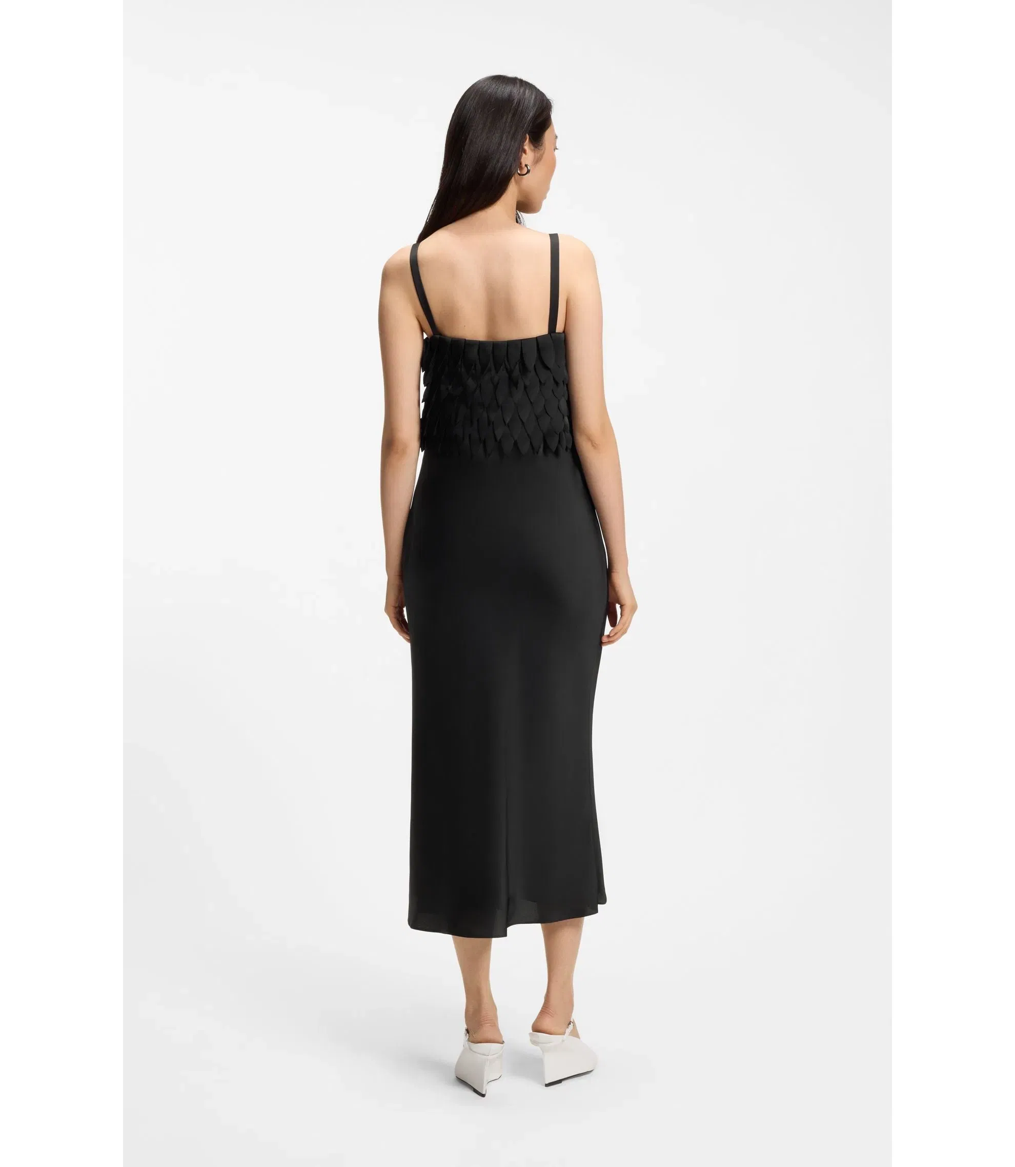 Boss Strappy Dress With Laser Cut Shapes Black Women's