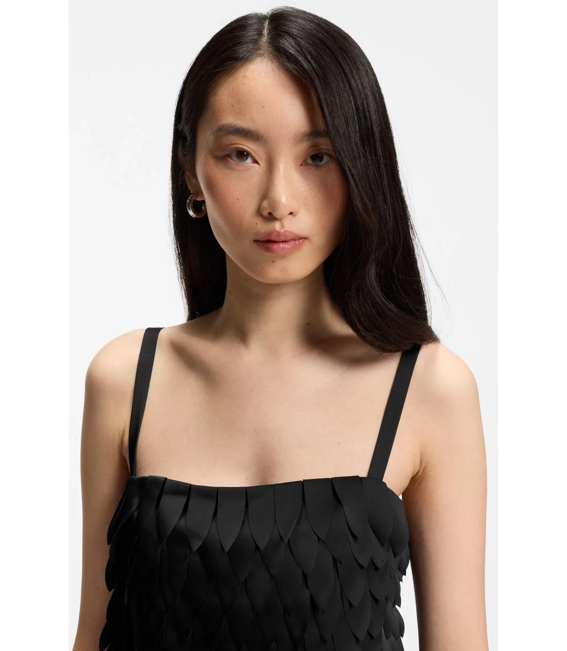 Boss Strappy Dress With Laser Cut Shapes Black Women's