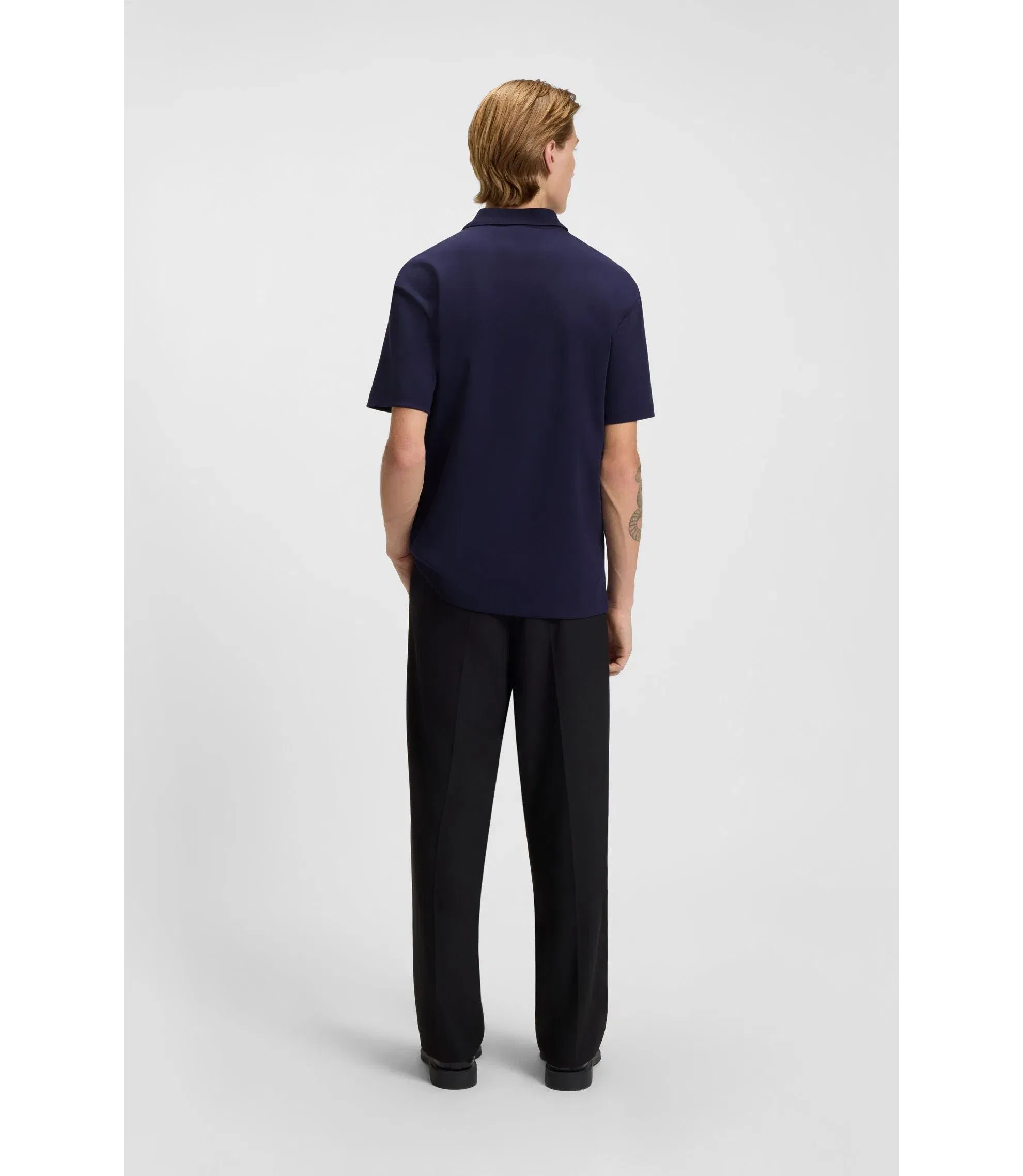Hugo Stacked Logo Polo Shirt In Interlock Cotton Dark Blue