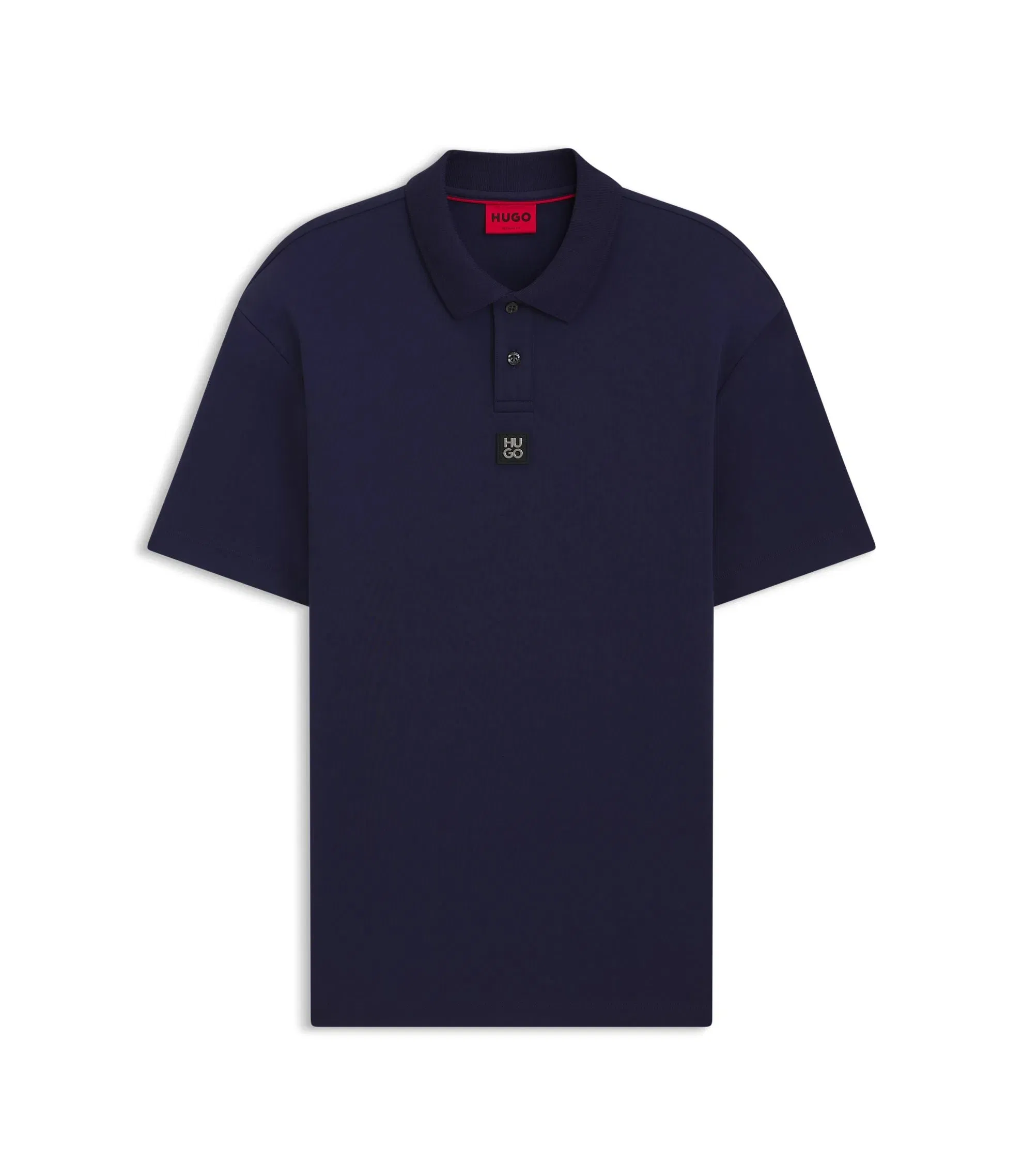 Hugo Stacked Logo Polo Shirt In Interlock Cotton Dark Blue