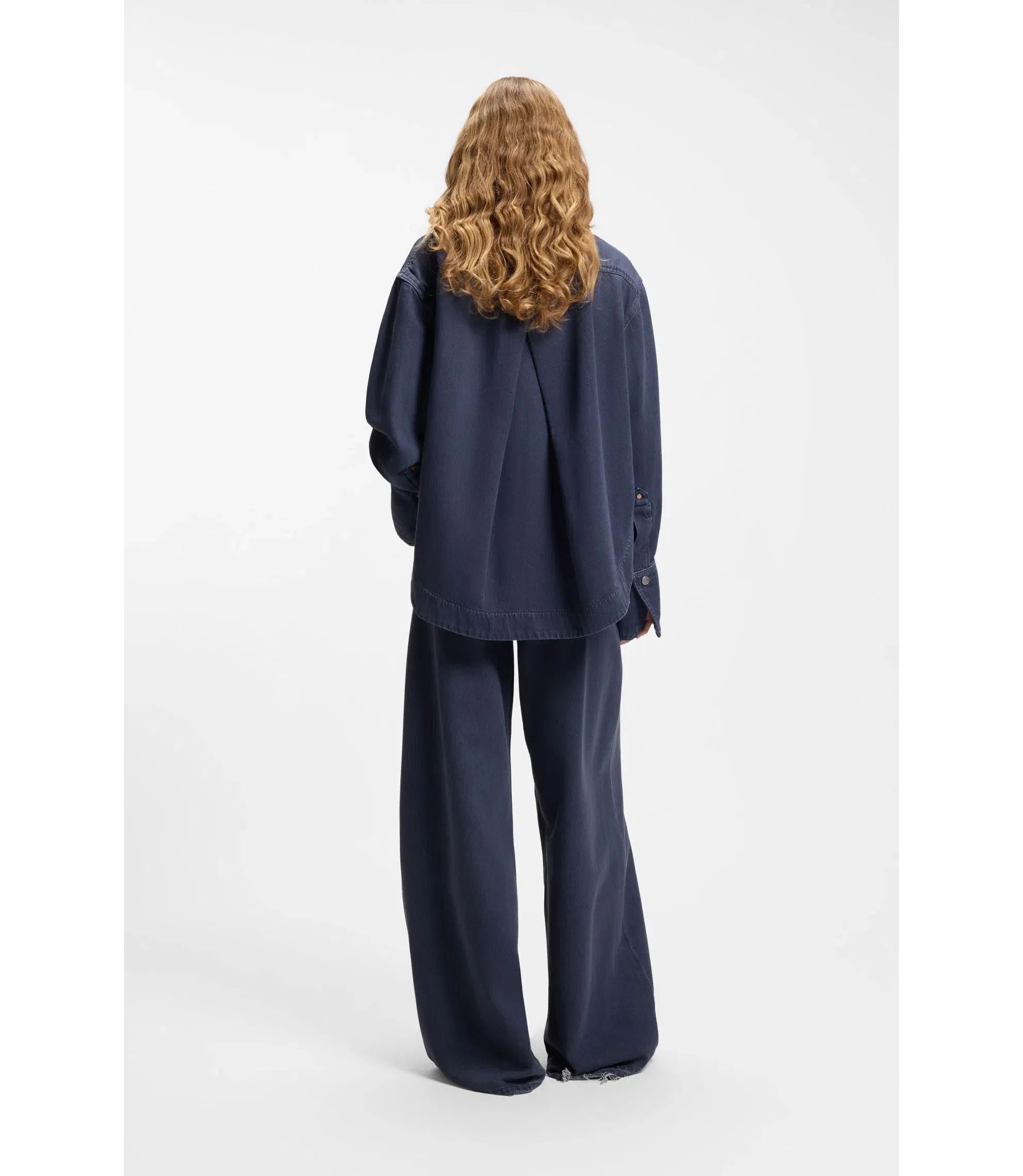 Boss Smoky Blue Oversized Fit Blouse In Rigid Denim Grey Women's