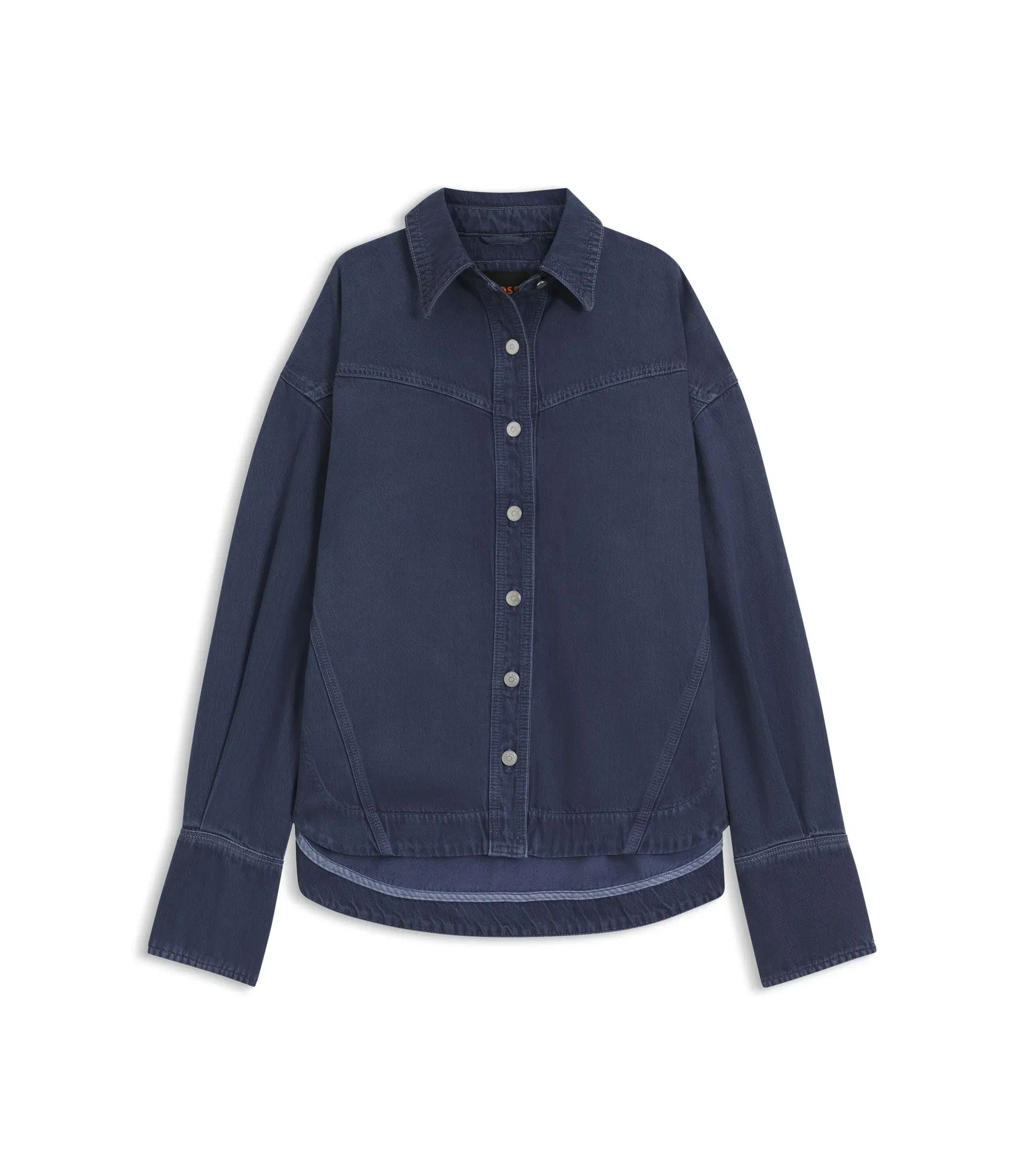 Boss Smoky Blue Oversized Fit Blouse In Rigid Denim Grey Women's