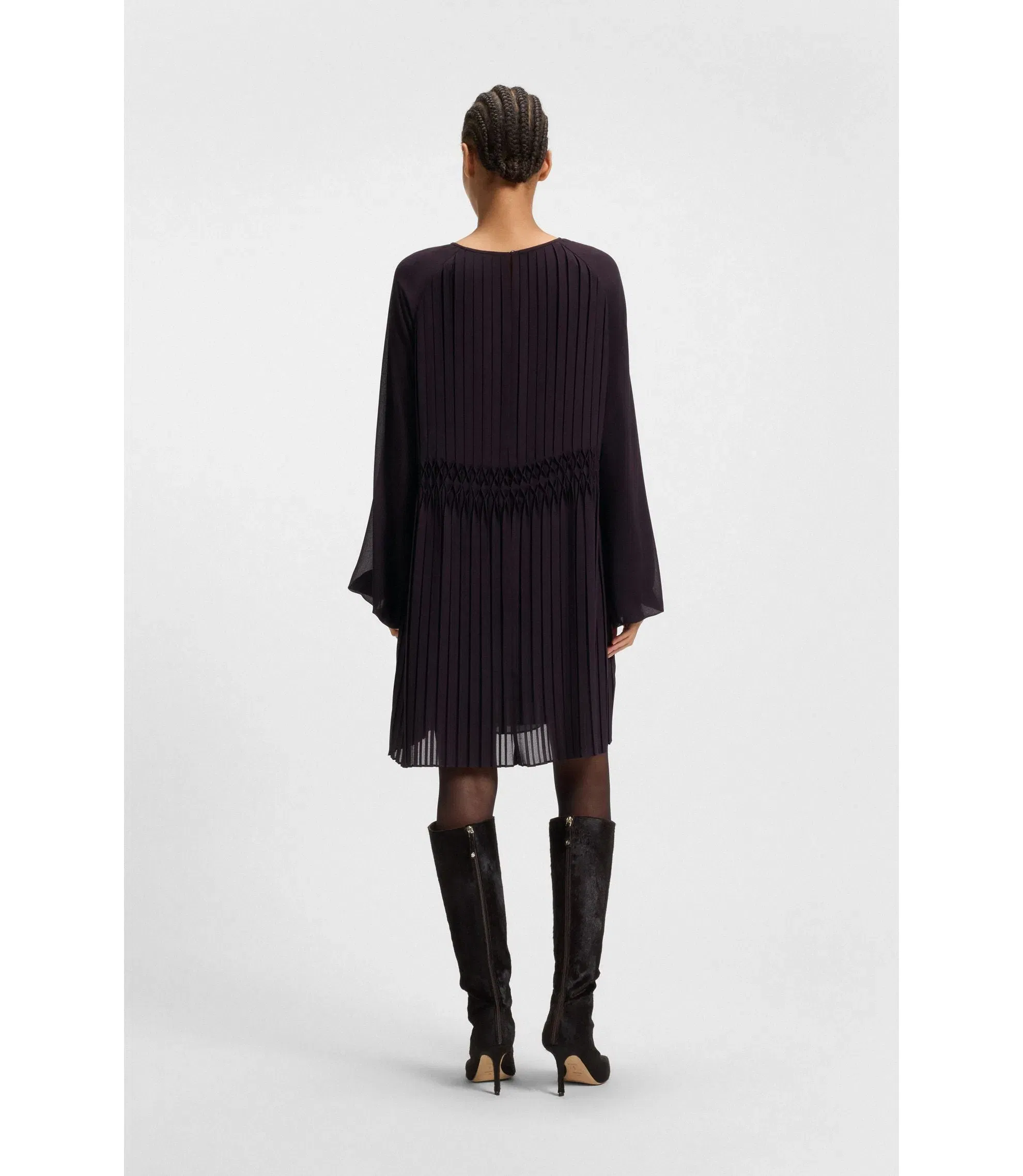 Boss Smocked Waistband Dress With Pliss Pleats Light Purple Women's