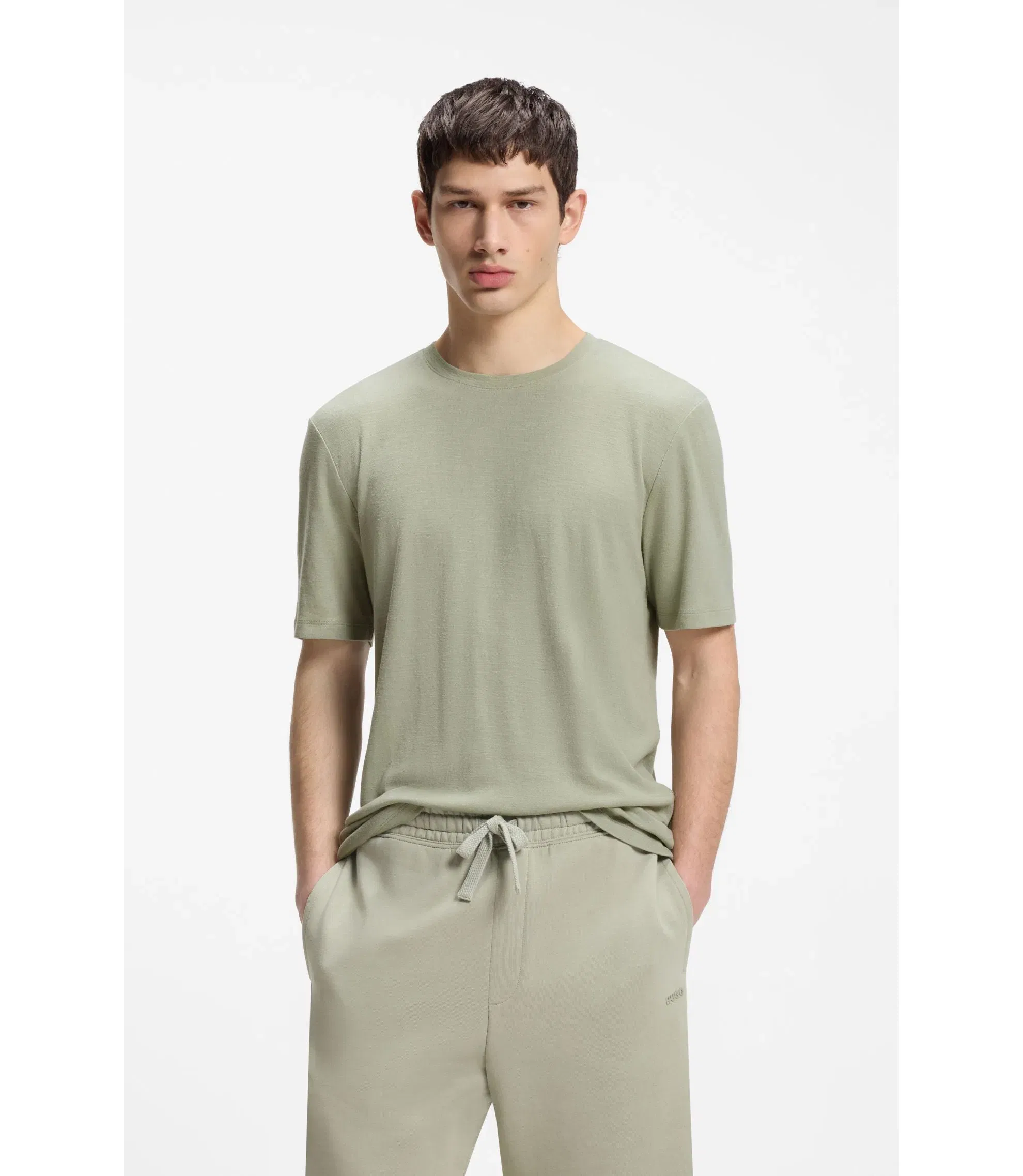Hugo Slub Interlock T-Shirt In A Slim Fit Light Green