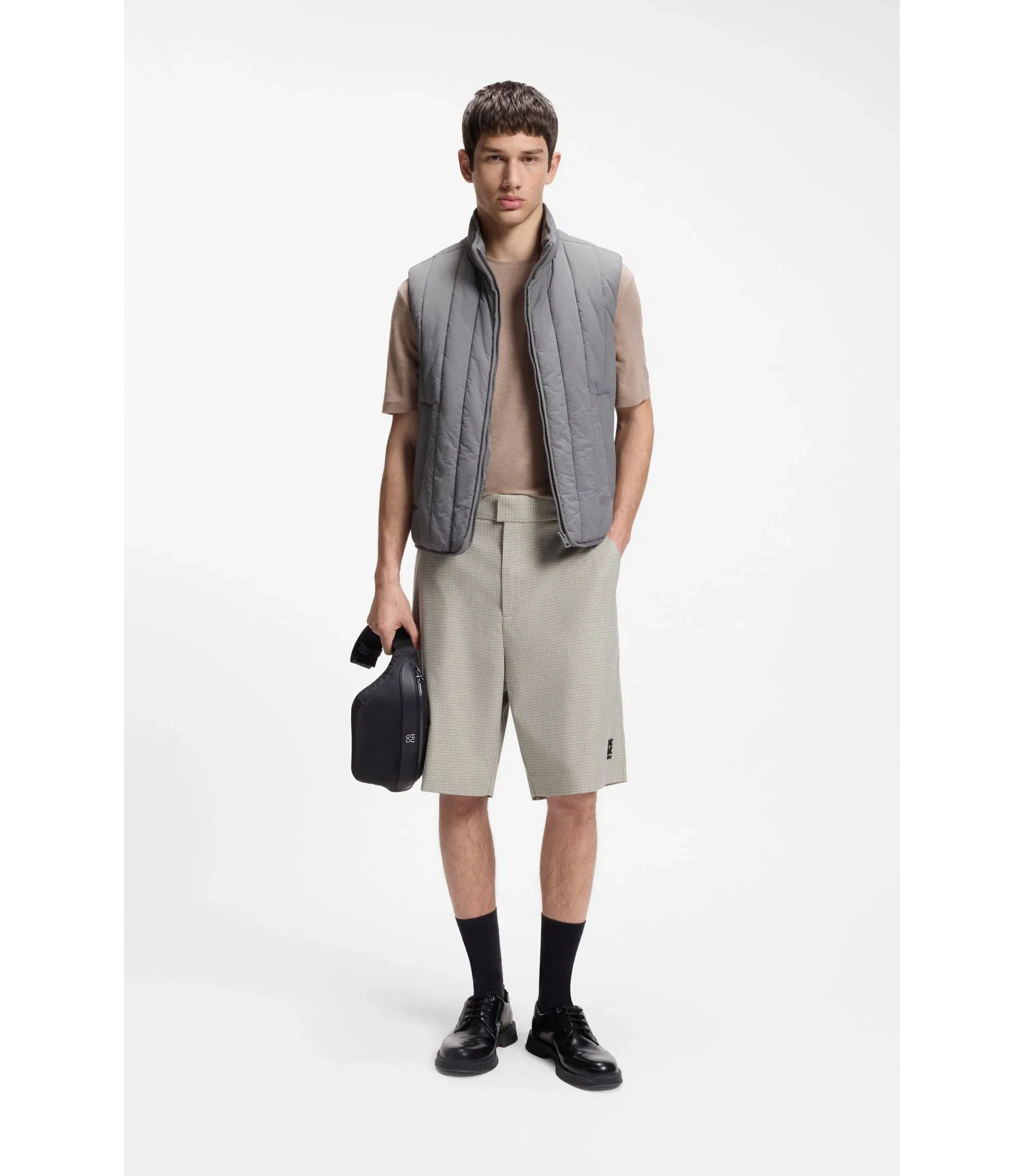 Hugo Slub Interlock T-Shirt In A Slim Fit Light Brown
