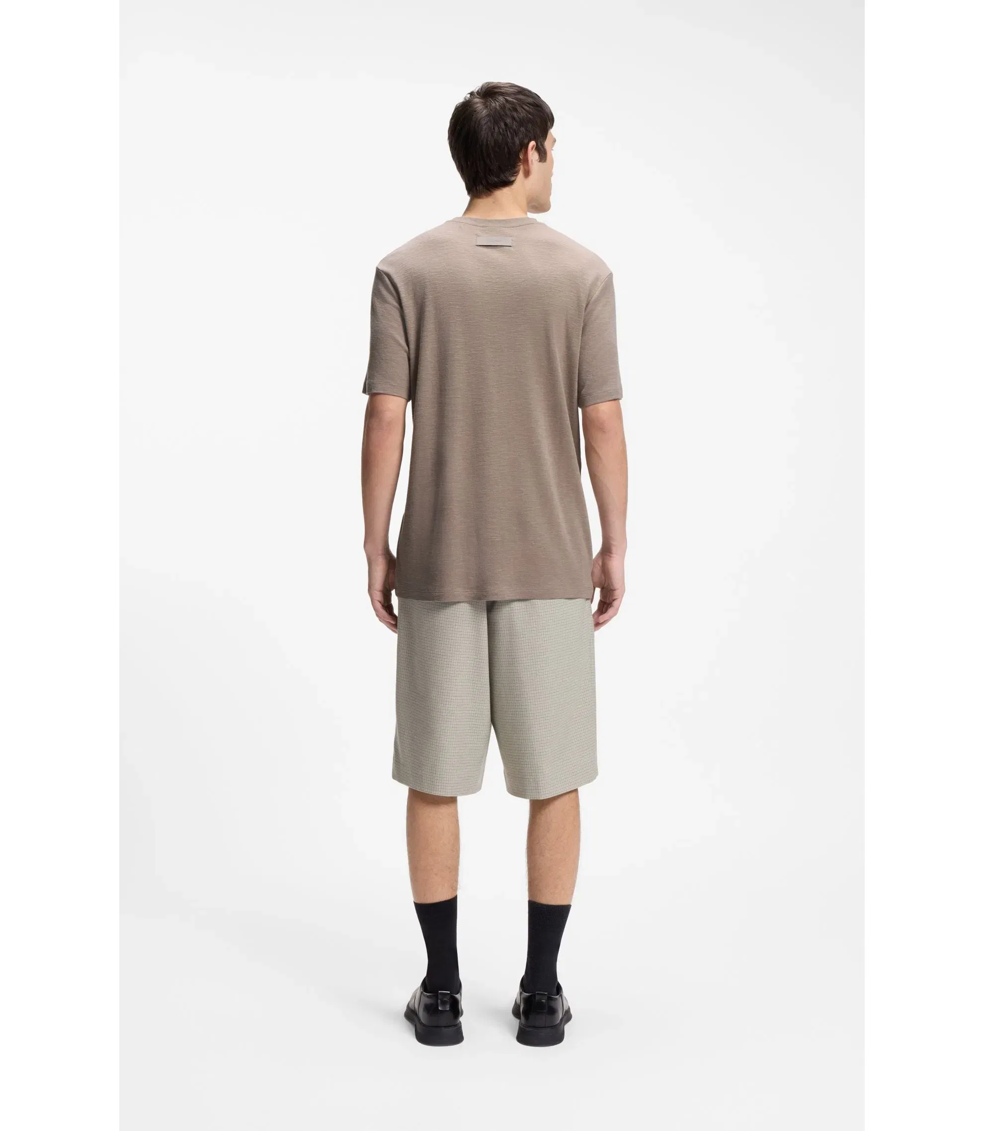 Hugo Slub Interlock T-Shirt In A Slim Fit Light Brown