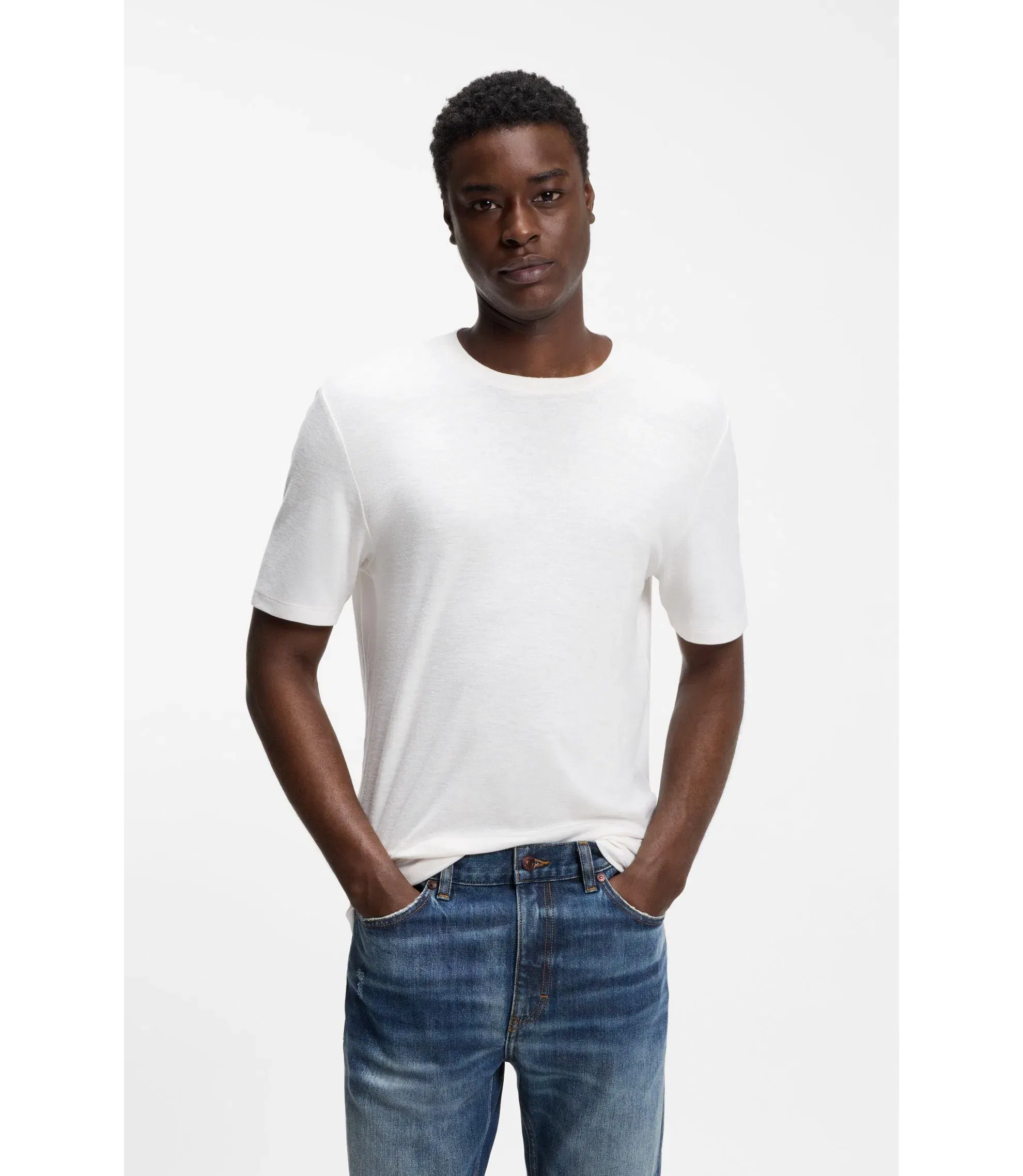 Hugo Slub Interlock T-Shirt In A Slim Fit White