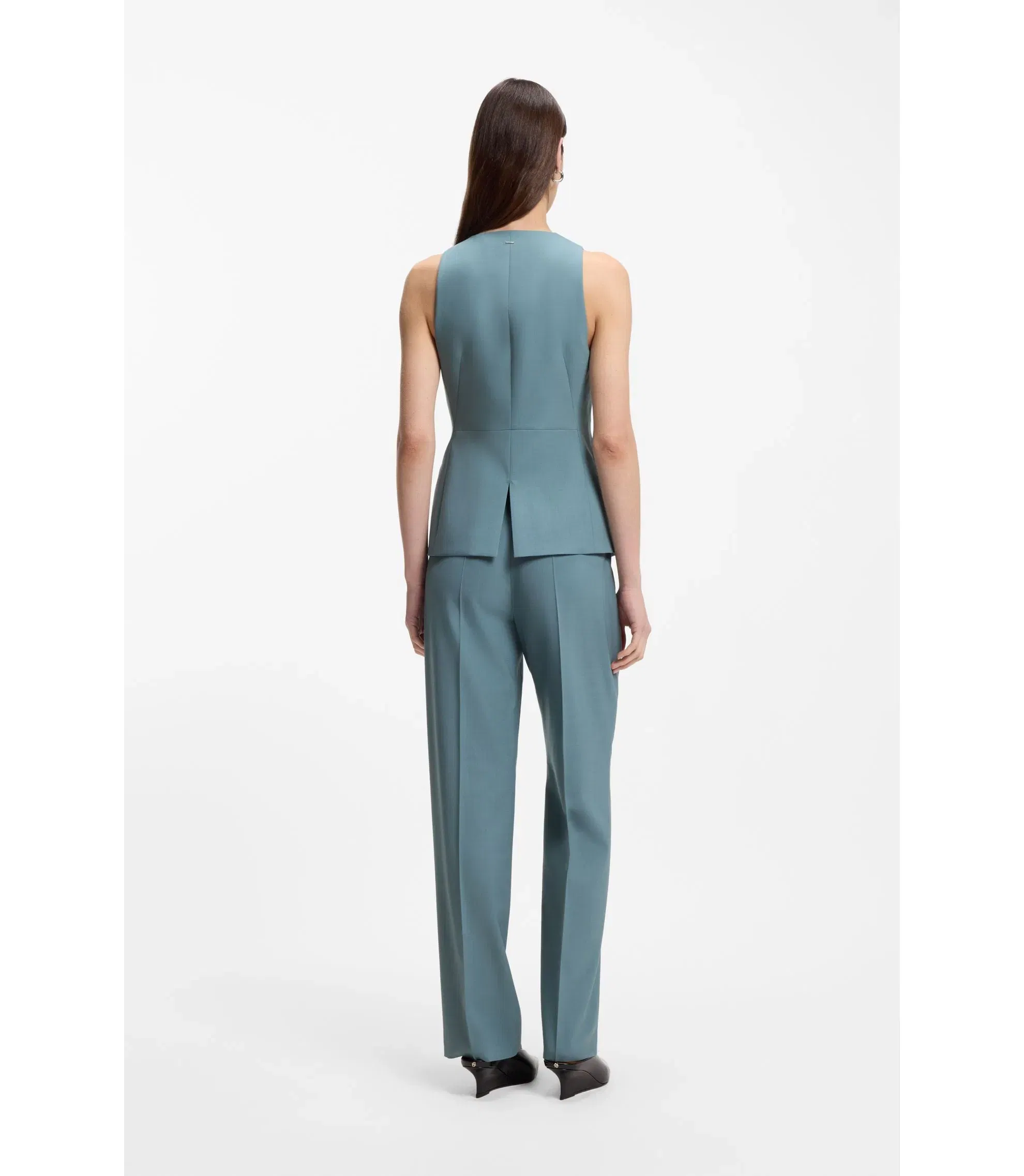 Boss Slim Fit Waistcoat In Virgin Wool Blue Women's