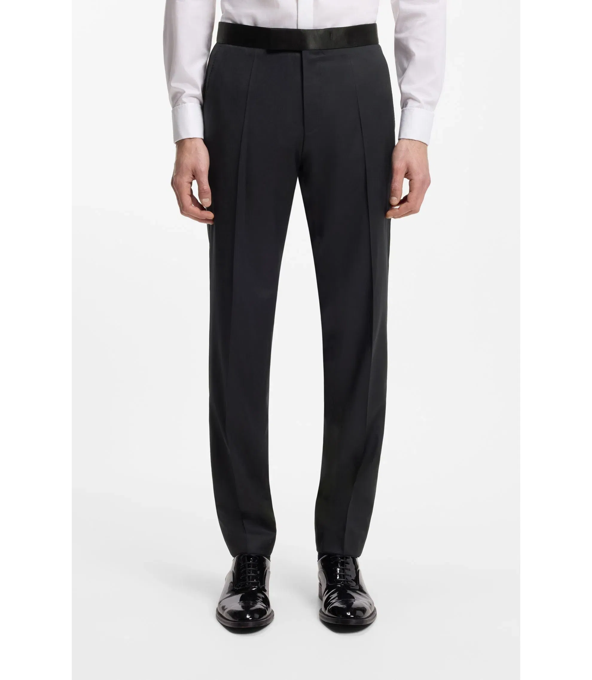 Boss Slim Fit Tuxedo Pants In Virgin Wool Serge Dark Blue