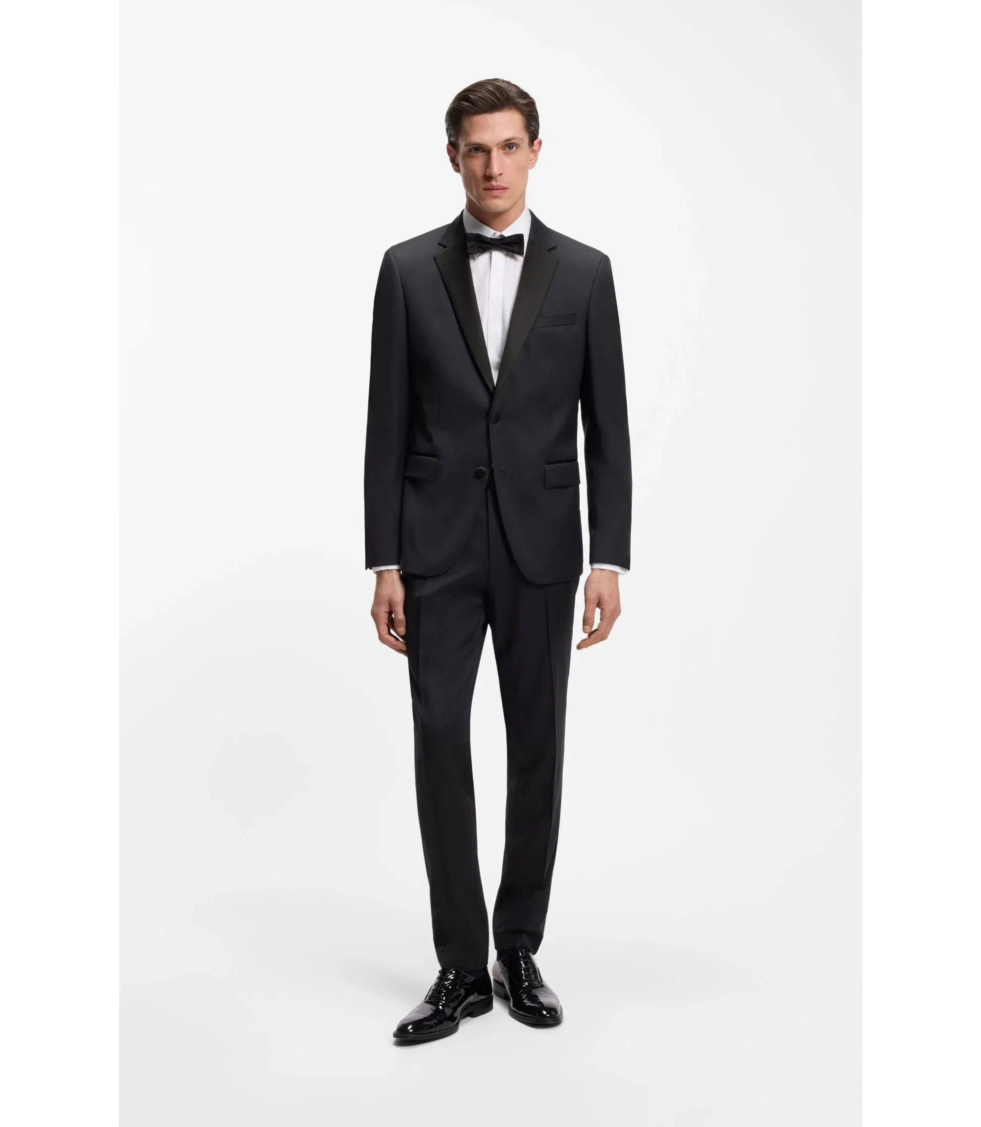 Boss Slim Fit Tuxedo Pants In Virgin Wool Serge Dark Blue
