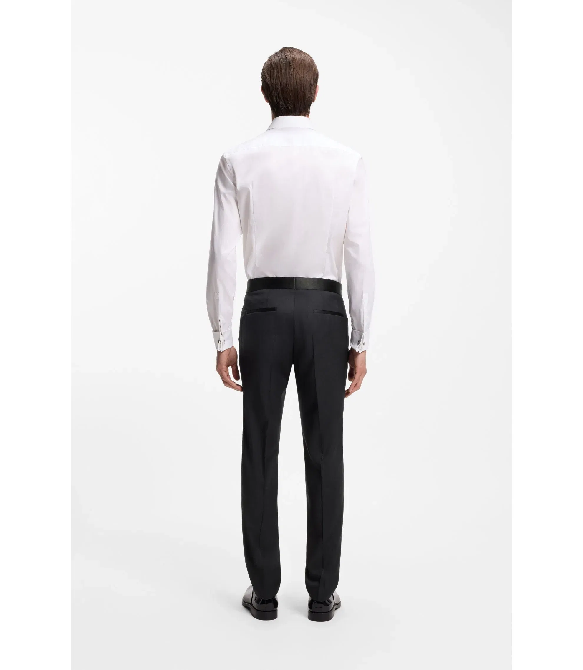 Boss Slim Fit Tuxedo Pants In Virgin Wool Serge Dark Blue