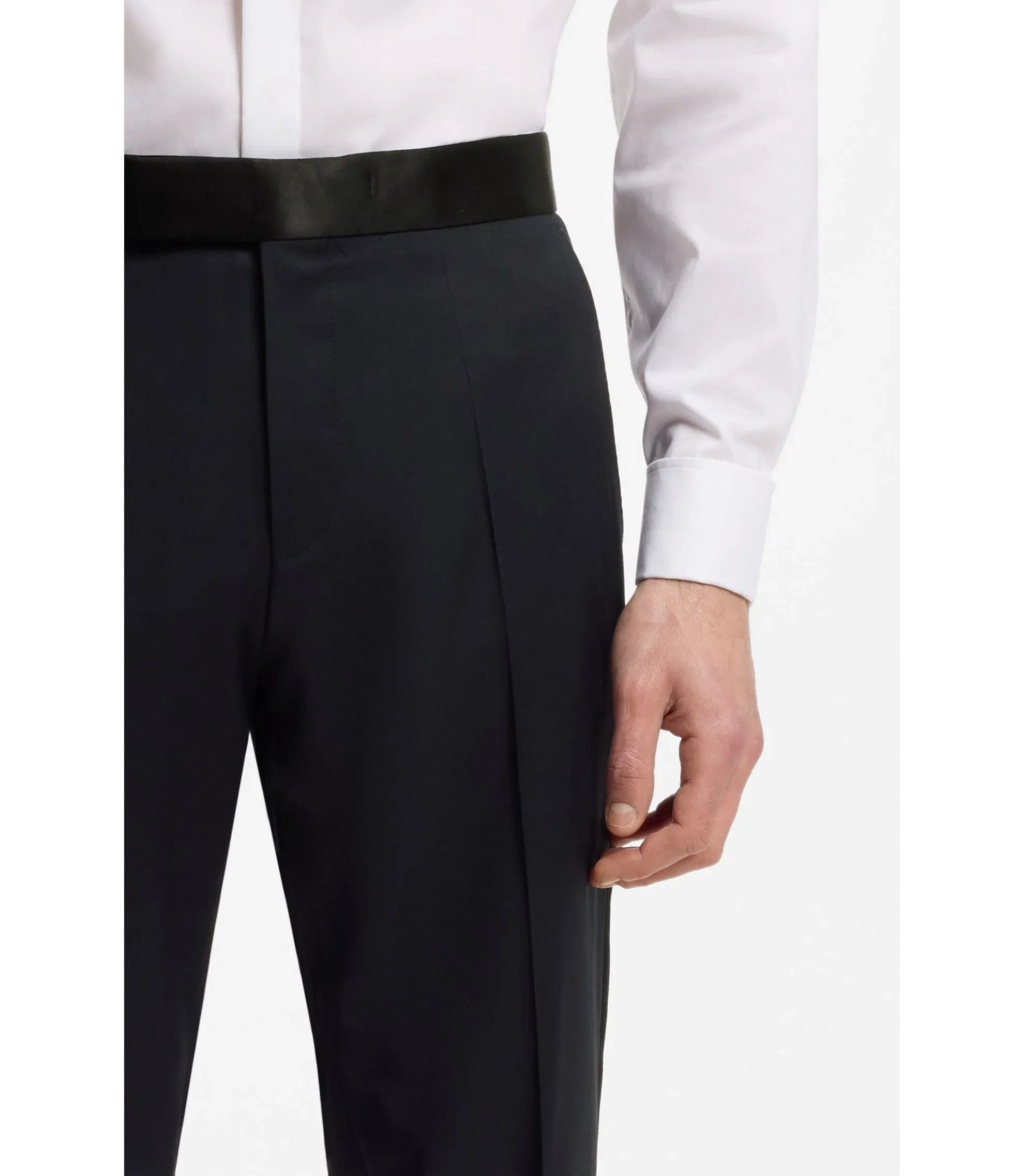 Boss Slim Fit Tuxedo Pants In Virgin Wool Serge Dark Blue