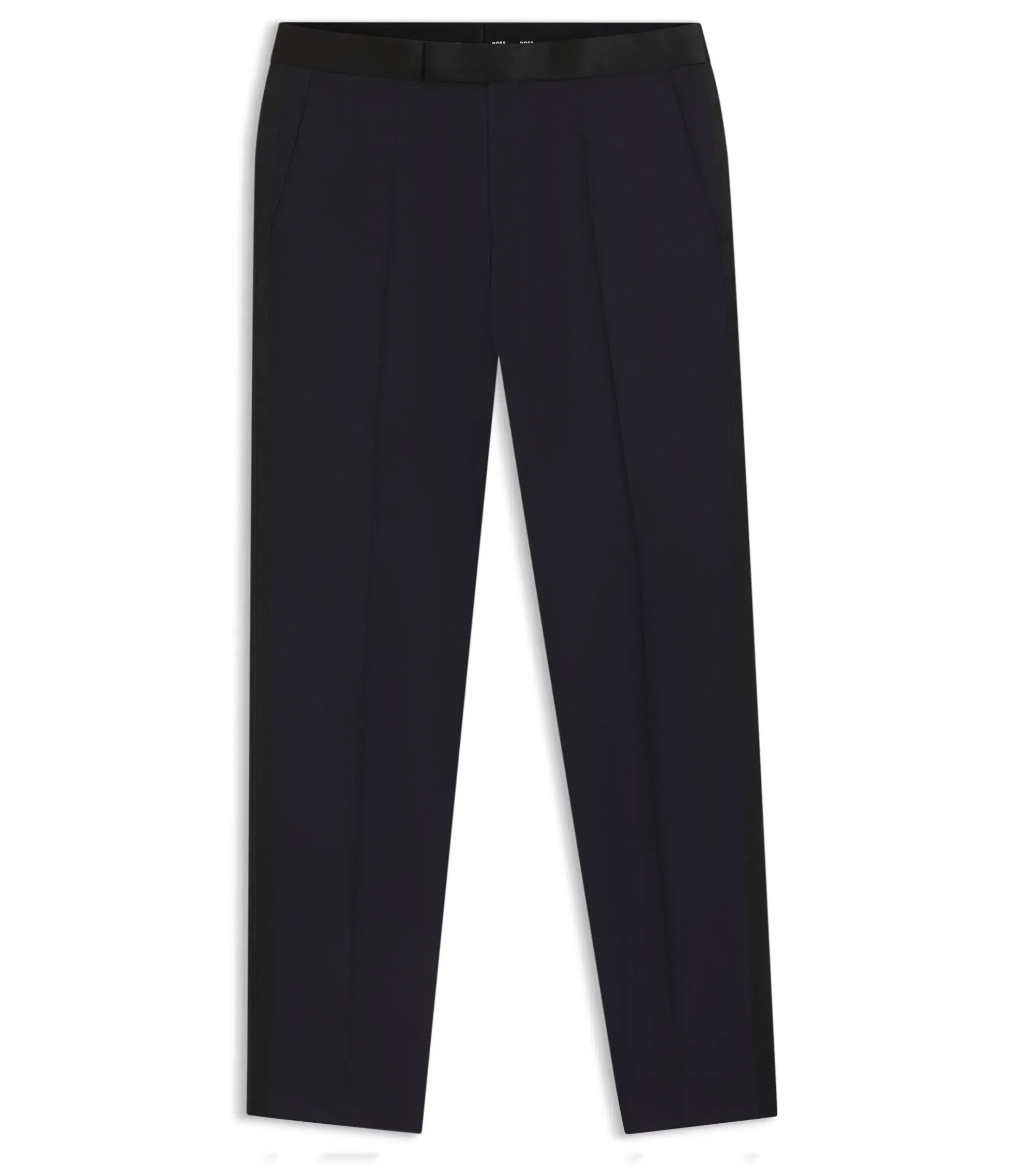 Boss Slim Fit Tuxedo Pants In Virgin Wool Serge Dark Blue