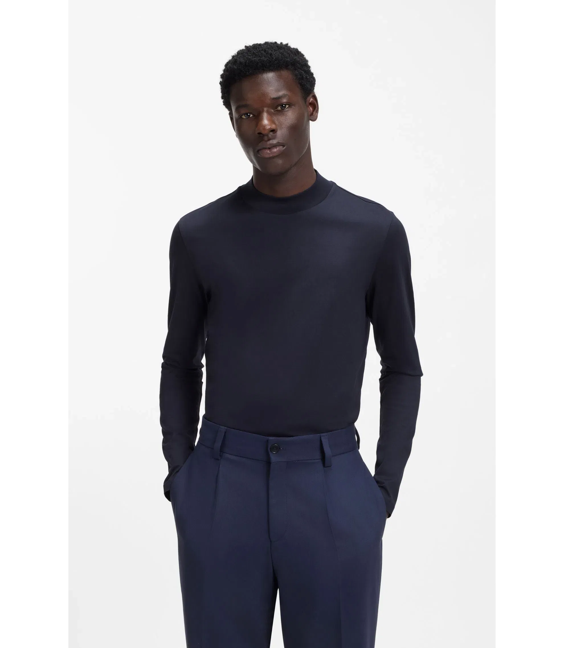 Hugo Slim Fit T-Shirt In Mercerised Cotton Dark Blue
