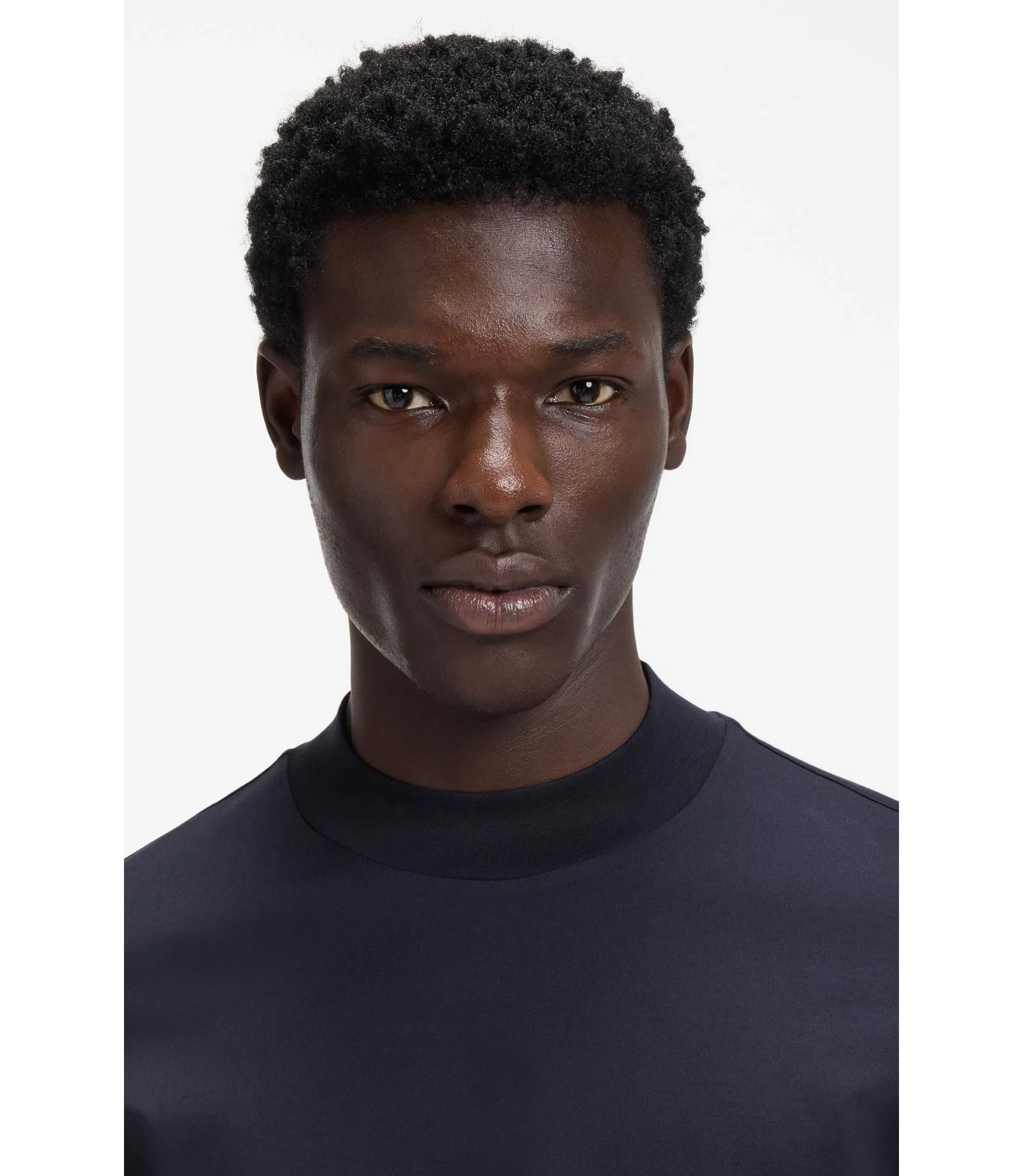 Hugo Slim Fit T-Shirt In Mercerised Cotton Dark Blue