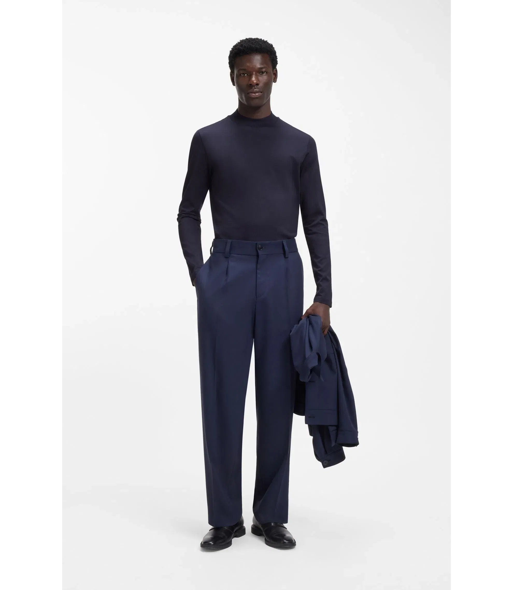 Hugo Slim Fit T-Shirt In Mercerised Cotton Dark Blue