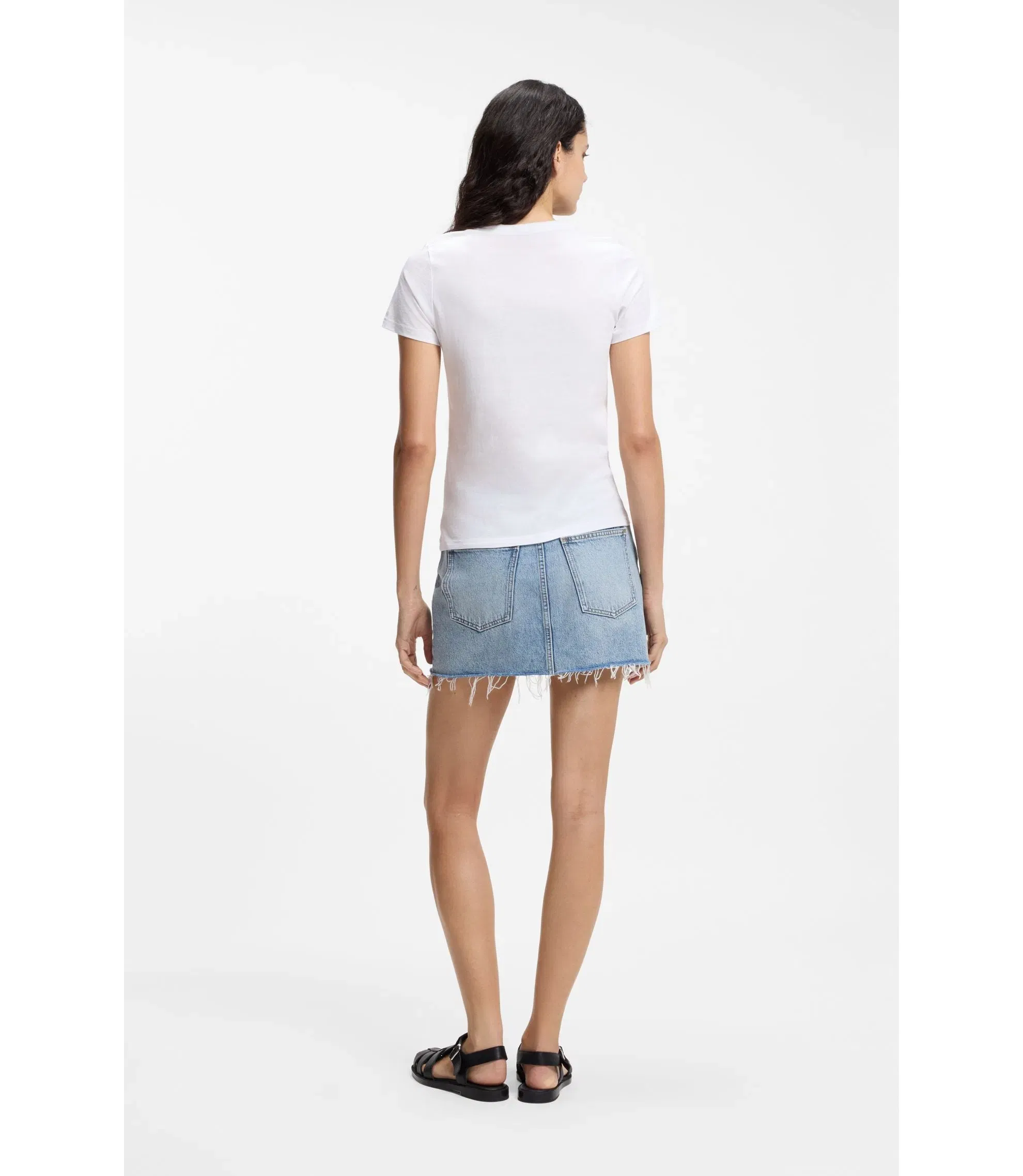 Hugo Slim Fit T-Shirt In Cotton With Blue Boxed Logo White Women's